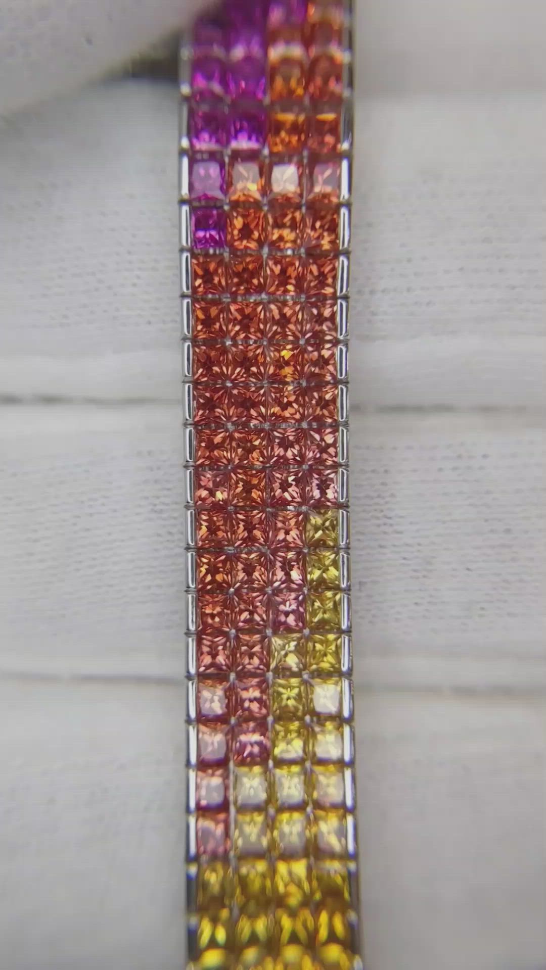 26.78 Ct.Tw. Multi Color Sapphire Tennis/Line Bracelet, 18K White Gold Size Video