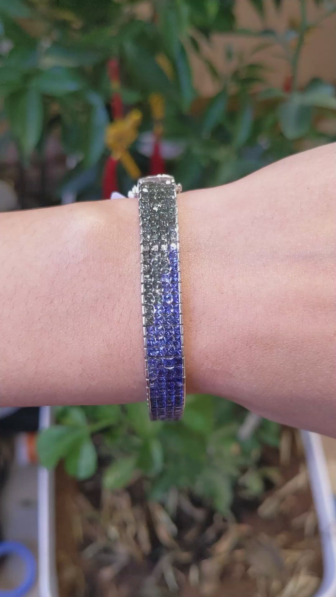 26.78&nbsp;Ct.Tw.Total Carat Weight Multi Color Sapphire Tennis/Line Bracelet, 18K White Gold Size Video