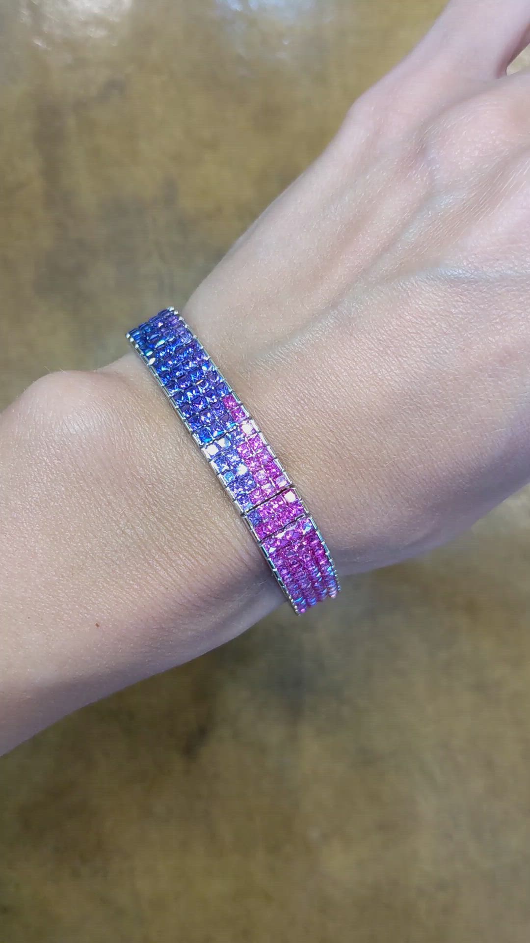 26.78 Ct.Tw. Multi Color Sapphire Tennis/Line Bracelet, 18K White Gold Size Video