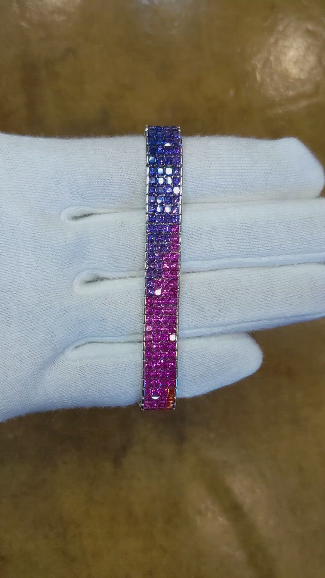 26.78 Ct.Tw. Multi Color Sapphire Tennis/Line Bracelet, 18K White Gold Size Video