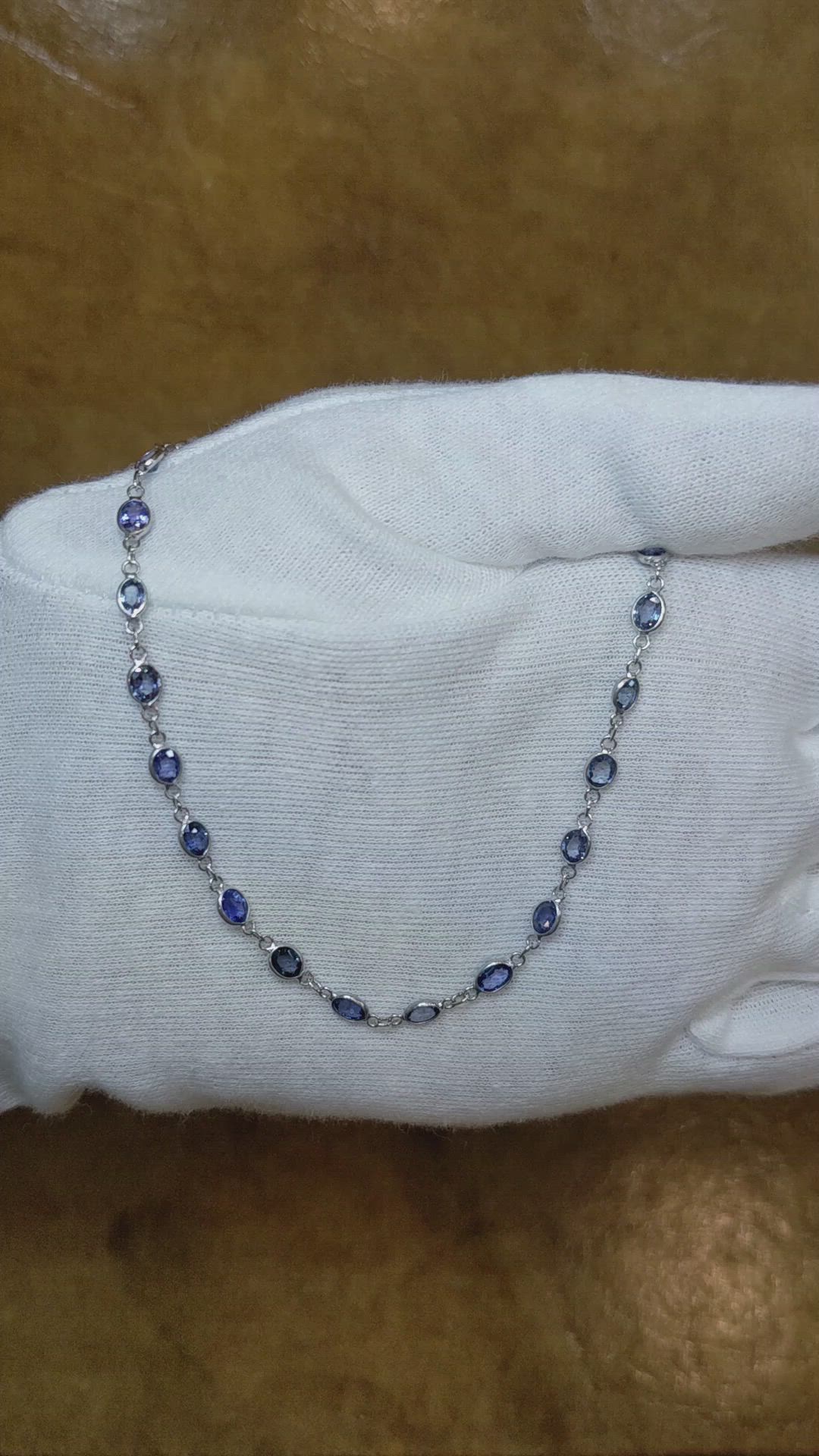 22.50 Ct. Blue Sapphire Accent Stones Necklace, 18K White Gold Size Video