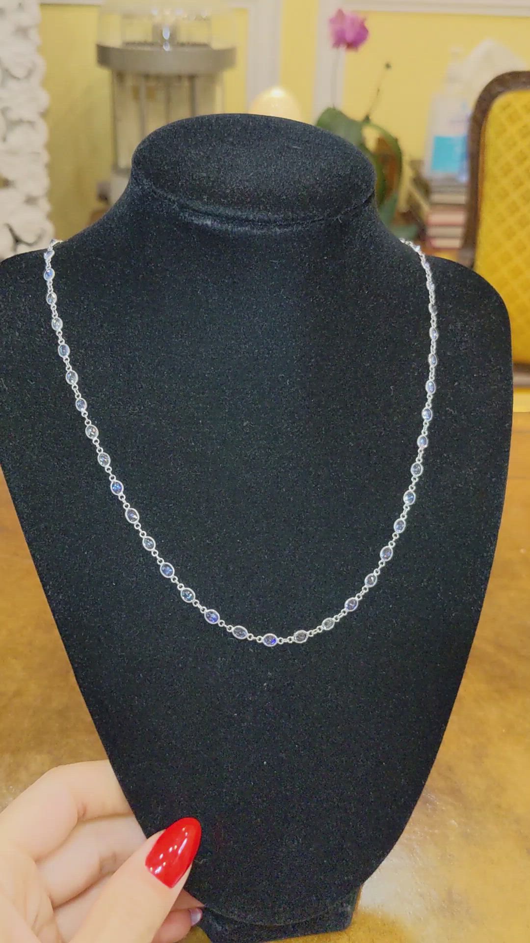 22.50 Ct. Blue Sapphire Accent Stones Necklace, 18K White Gold Size Video