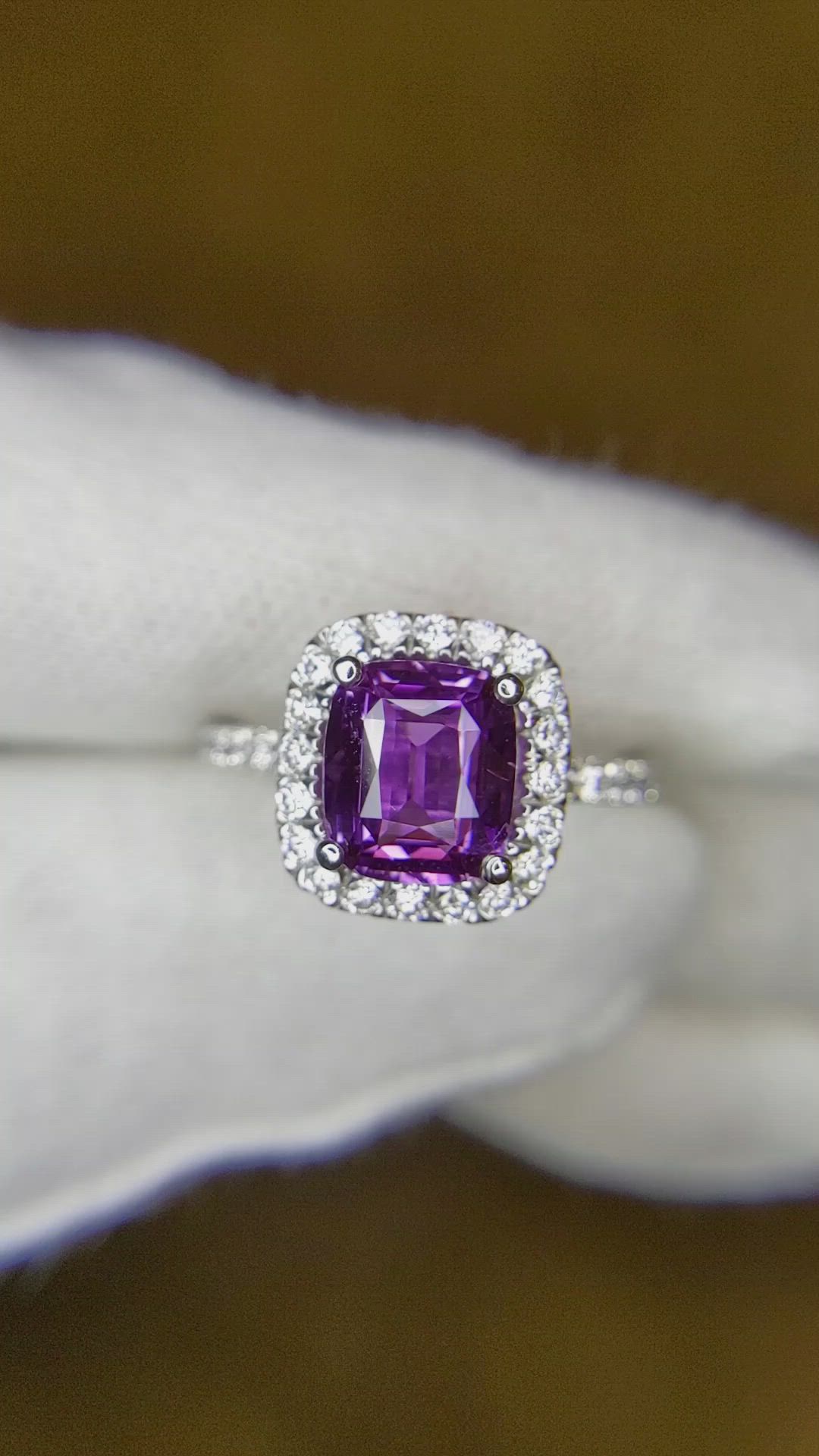 2.11 Ct. Purple Sapphire and Natural Diamond Pave Ring, Platinum 950 Size Video