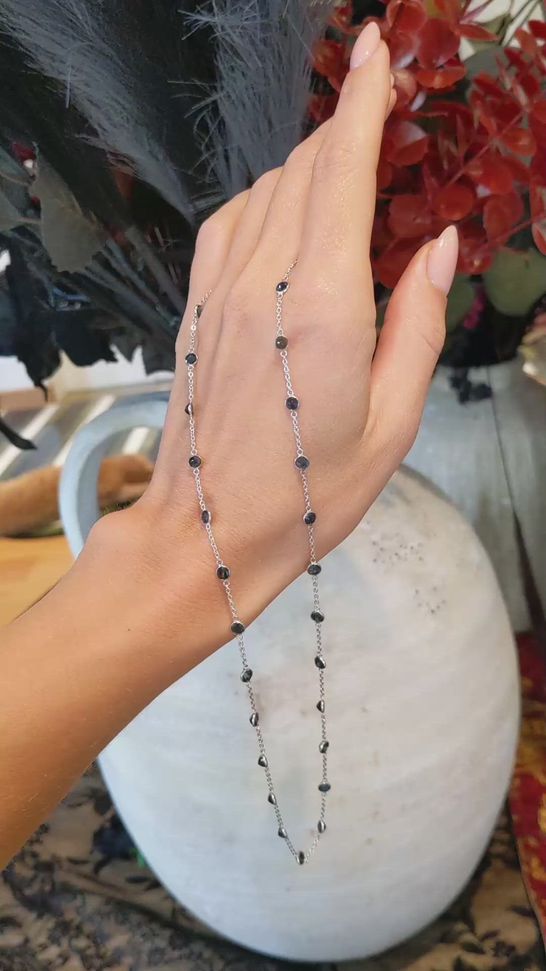 6.20 Ct. Blue Sapphire Accent Stones Necklace, 18K White Gold Size Video