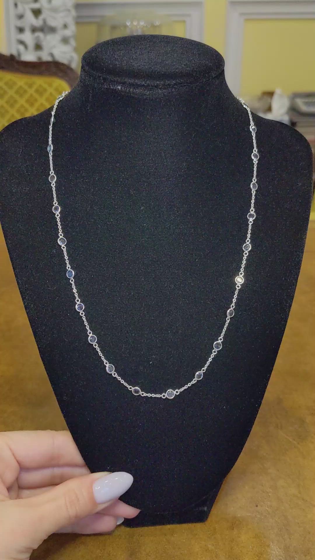 6.20 Ct. Blue Sapphire Accent Stones Necklace, 18K White Gold Size Video