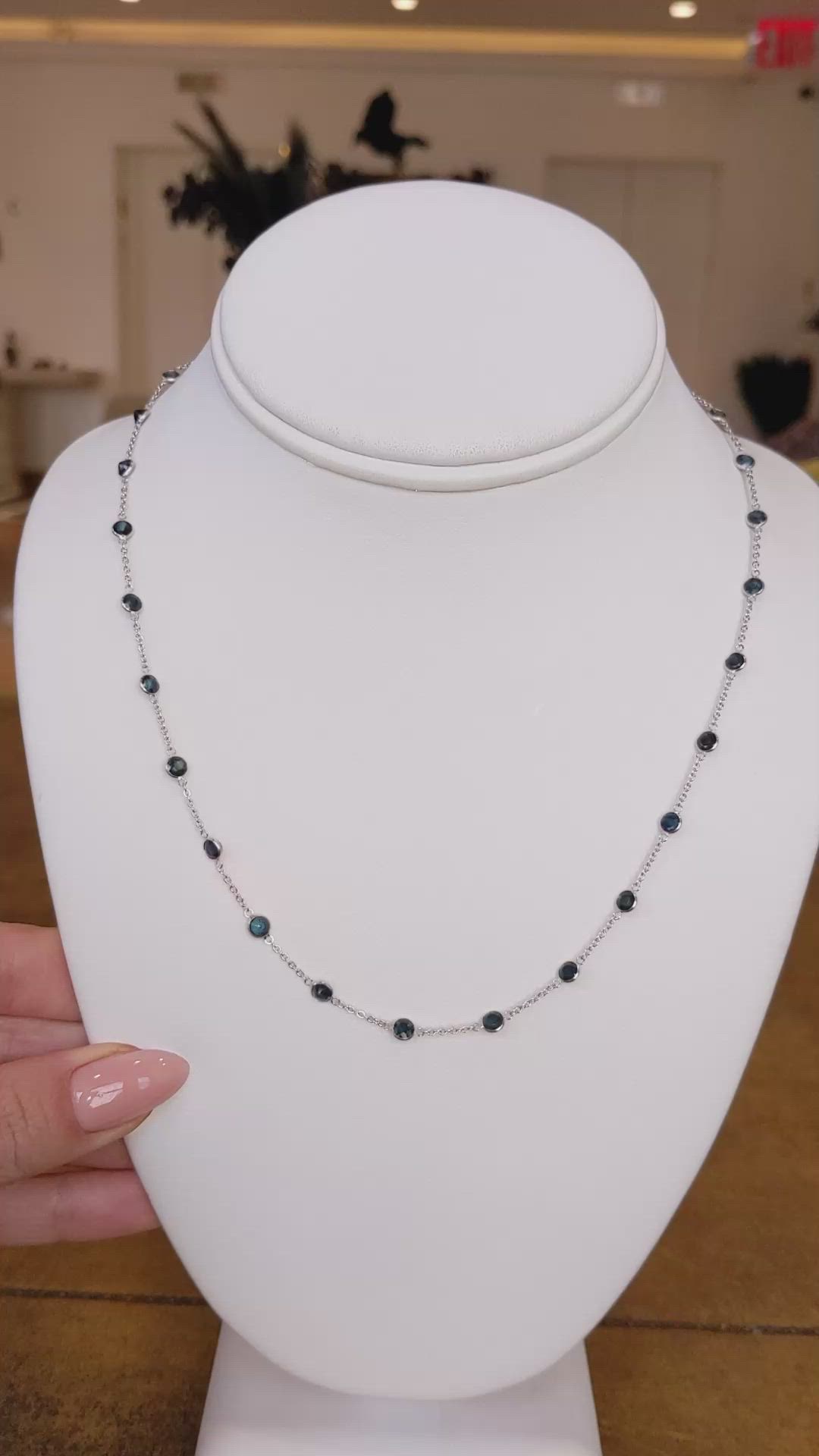 6.20 Ct. Blue Sapphire Accent Stones Necklace, 18K White Gold Size Video