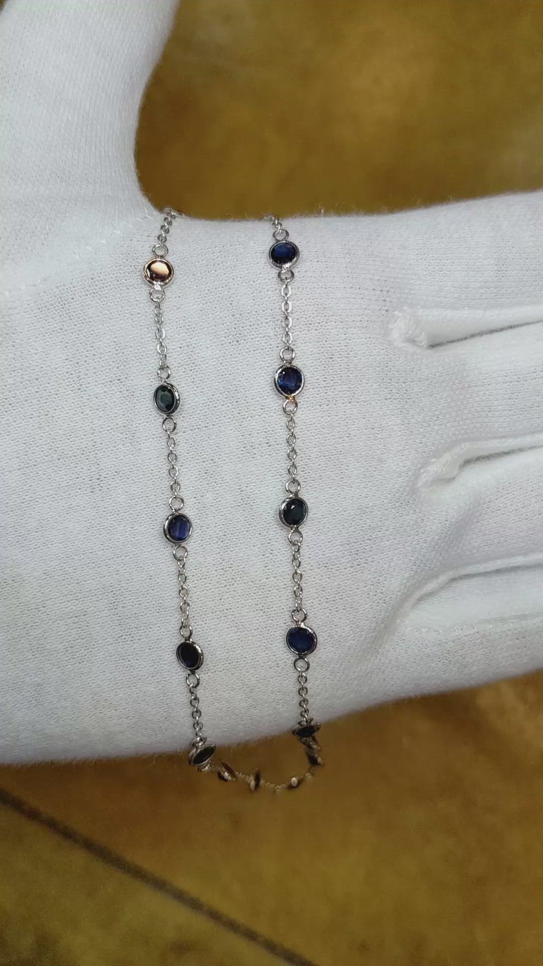 6.20 Ct. Blue Sapphire Accent Stones Necklace, 18K White Gold Size Video