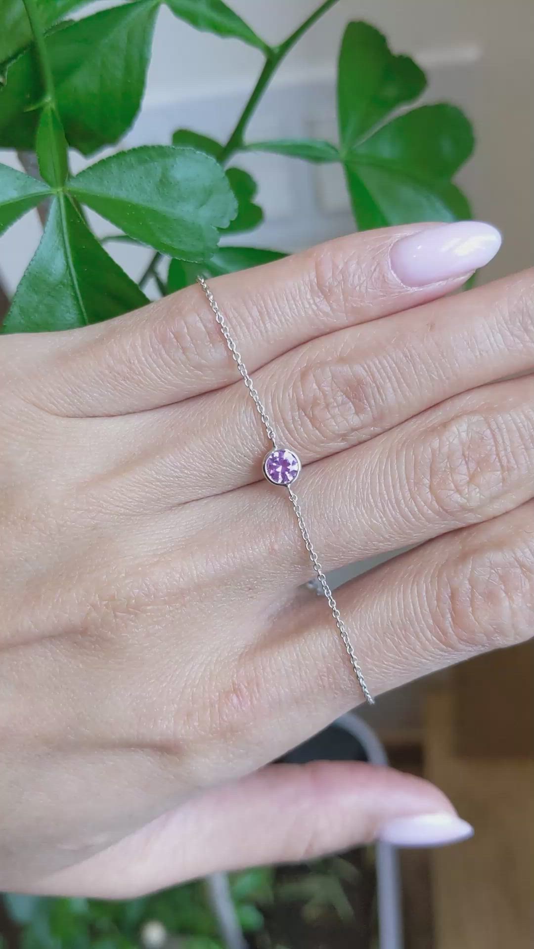 0.40&nbsp;Ct.Tw.Total Carat Weight Pink Sapphire Bezel Bracelet, 14K White Gold Size Video