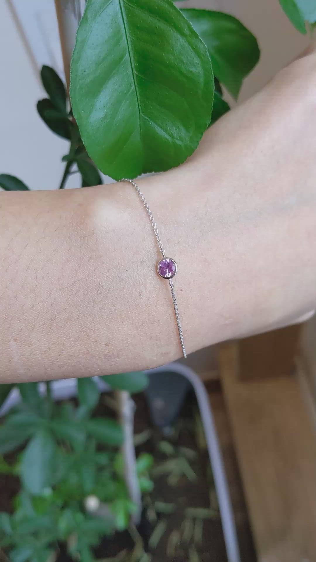 0.40&nbsp;Ct.Tw.Total Carat Weight Pink Sapphire Bezel Bracelet, 14K White Gold Size Video