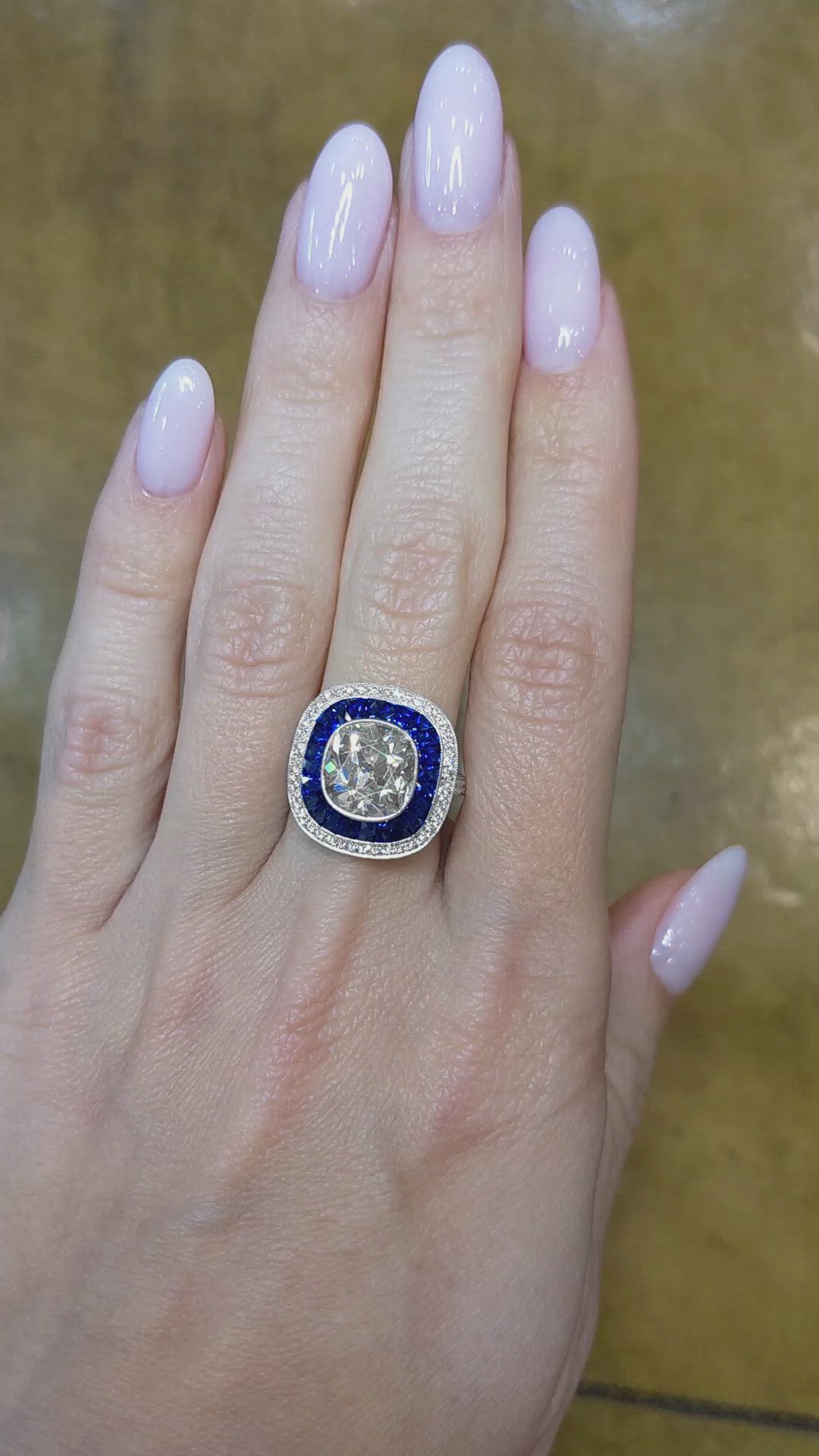 1.25 Ct. Blue Sapphire and Natural Diamond Halo Ring, Platinum 950 Size Video