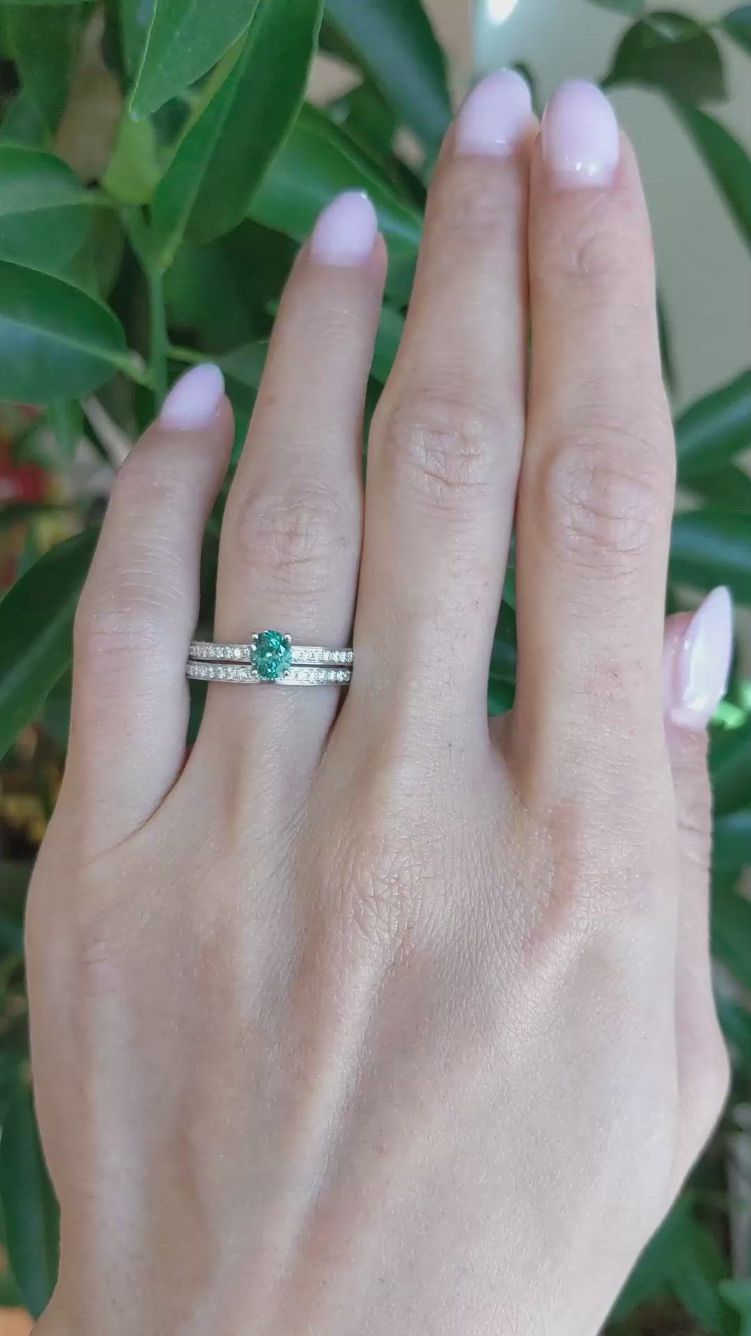 0.58 Ct. Greenish Blue Sapphire and Natural Diamond Pave Ring, 14K White Gold Size Video