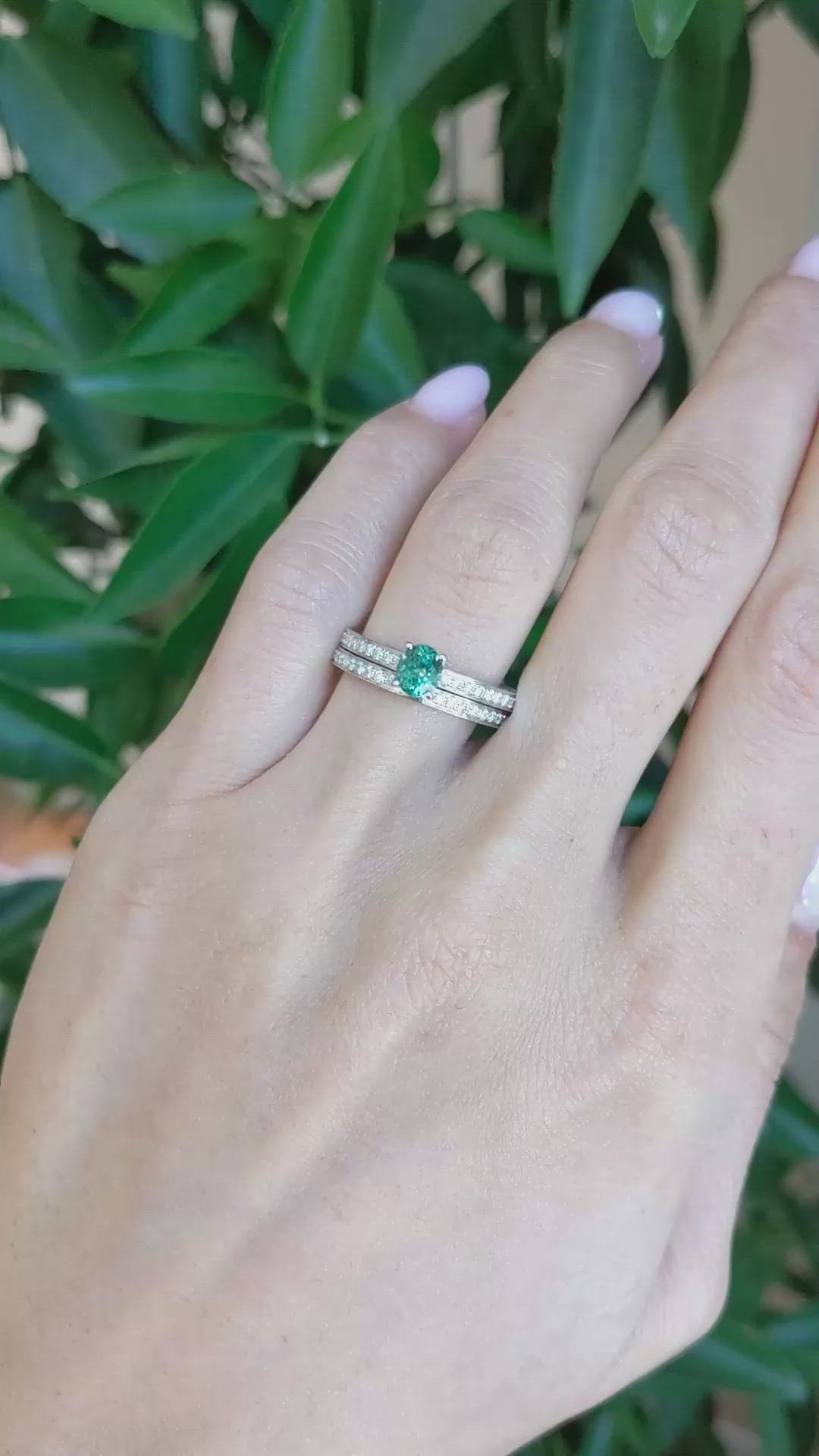 0.58 Ct. Greenish Blue Sapphire and Natural Diamond Pave Ring, 14K White Gold Size Video