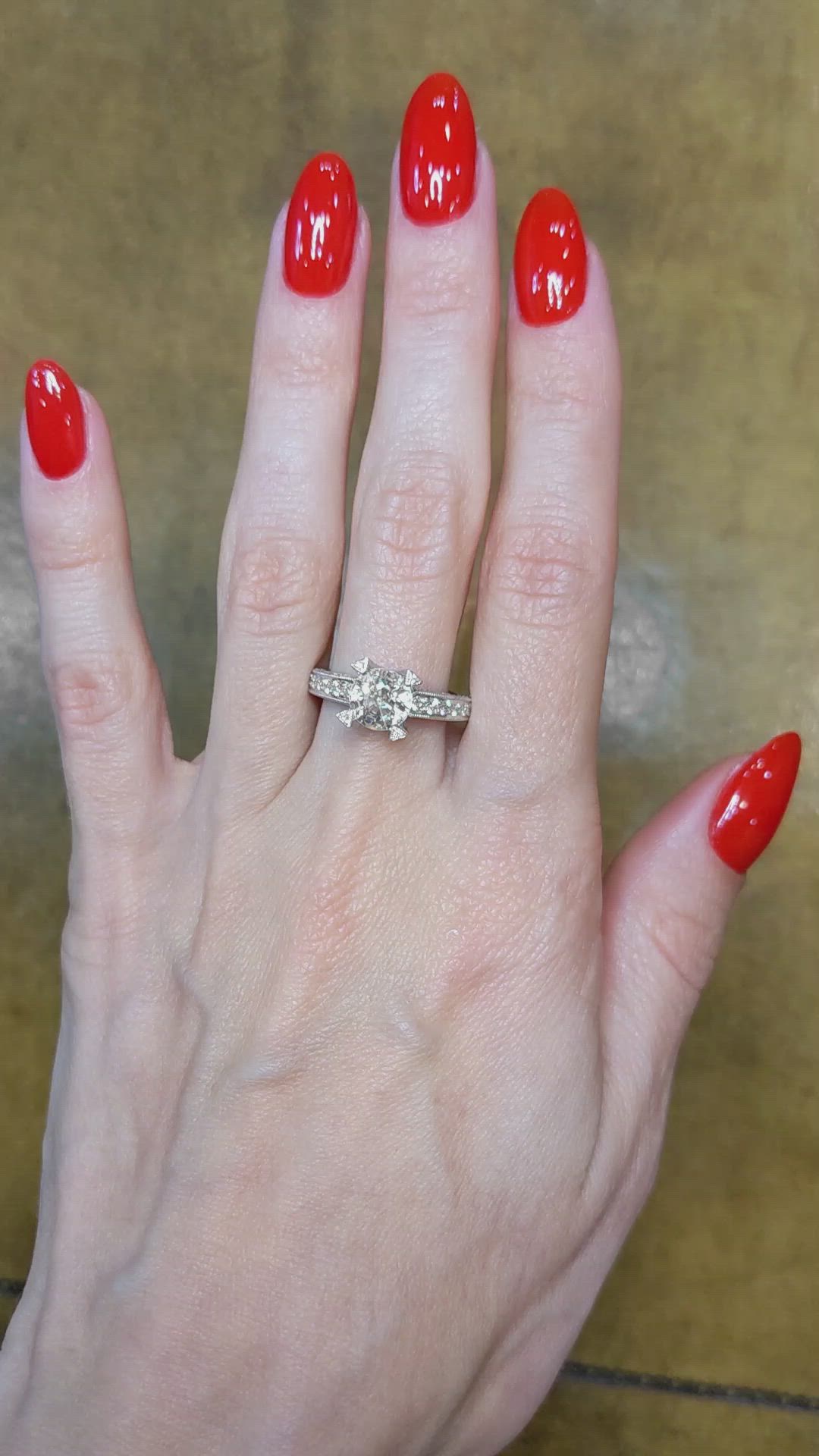 1.86 Ct. White Sapphire and Natural Diamond Antique Style Ring, 14K White Gold Size Video