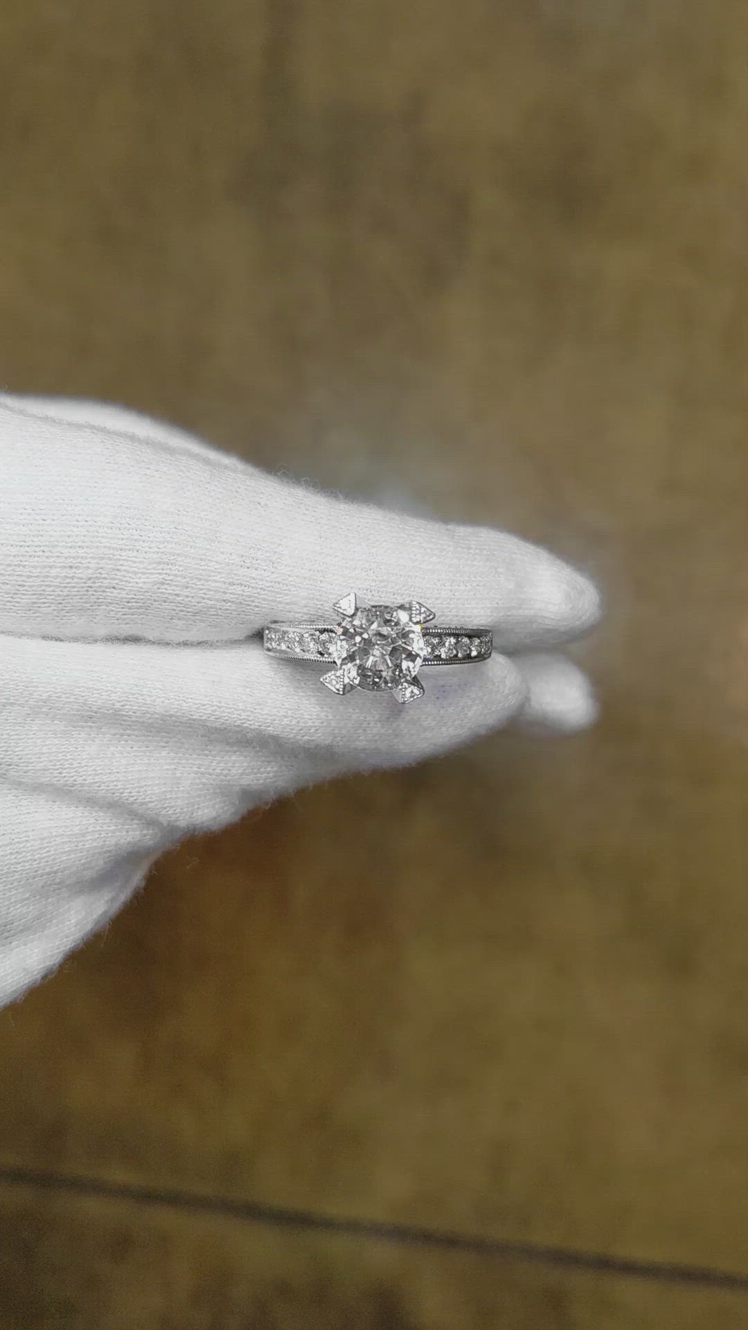 1.86 Ct. White Sapphire and Natural Diamond Antique Style Ring, 14K White Gold Size Video