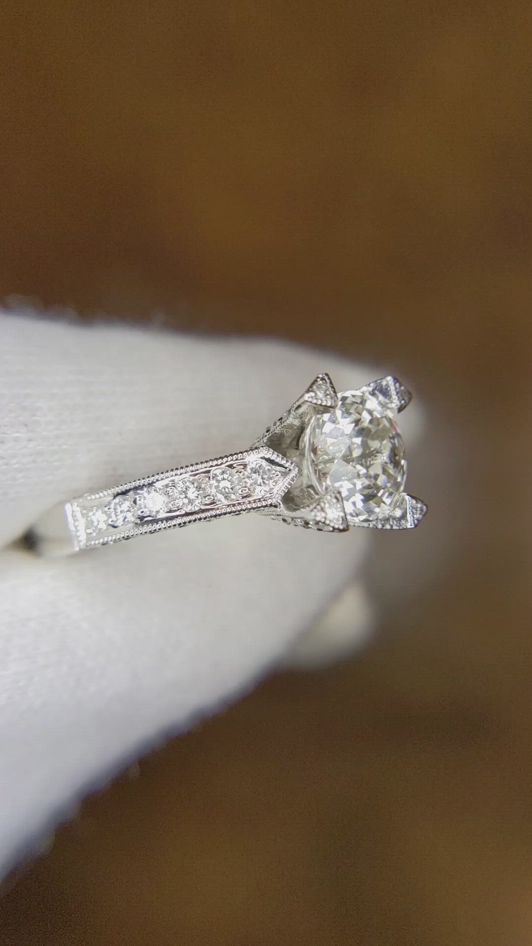 1.86 Ct. White Sapphire and Natural Diamond Antique Style Ring, 14K White Gold Size Video