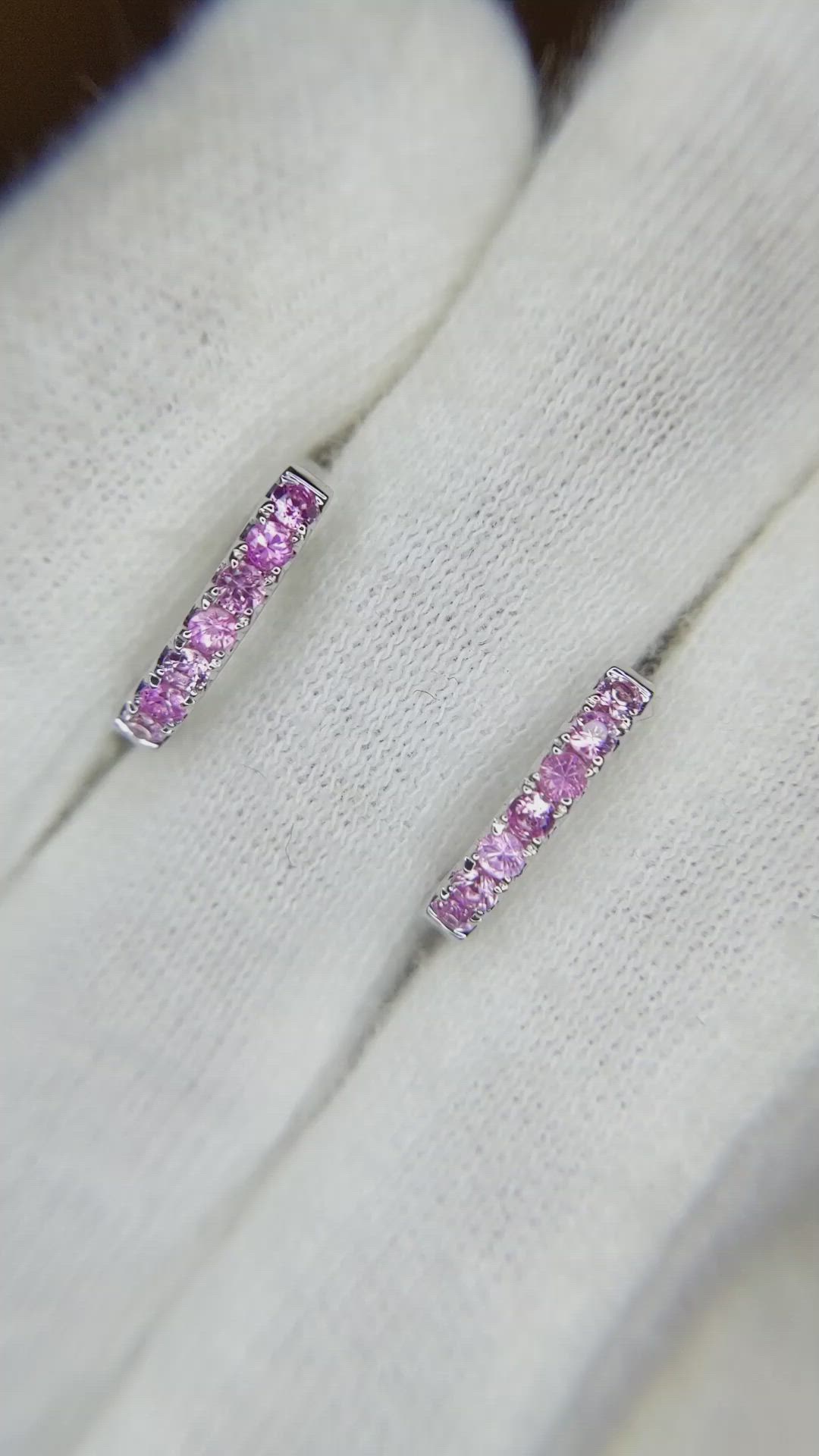 0.44 Ct.Tw. Pink Sapphire Pave Earrings, 14K White Gold Size Video