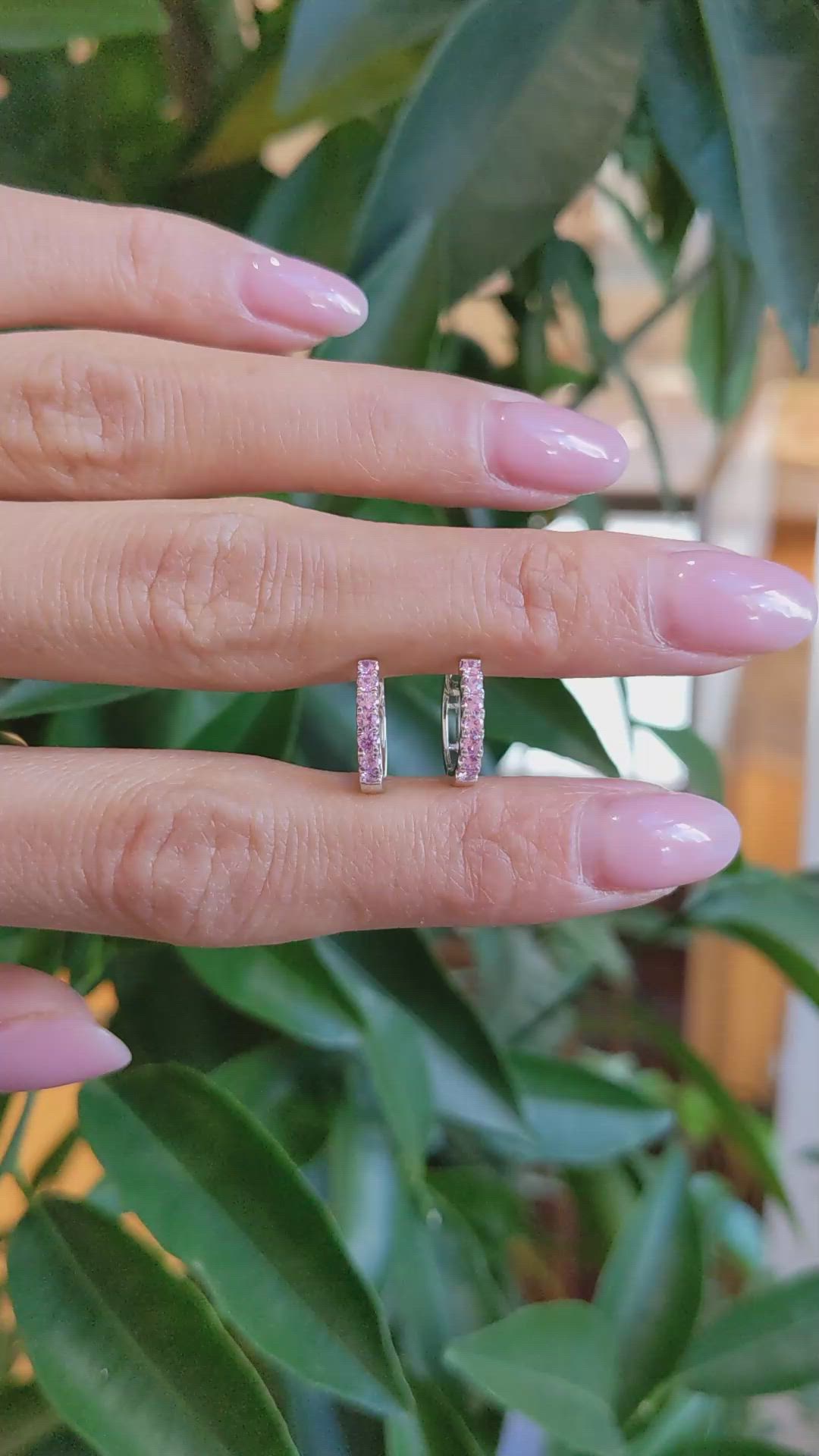 0.44 Ct.Tw.Total Carat Weight Pink Sapphire Pave Earrings, 14K White Gold Size Video