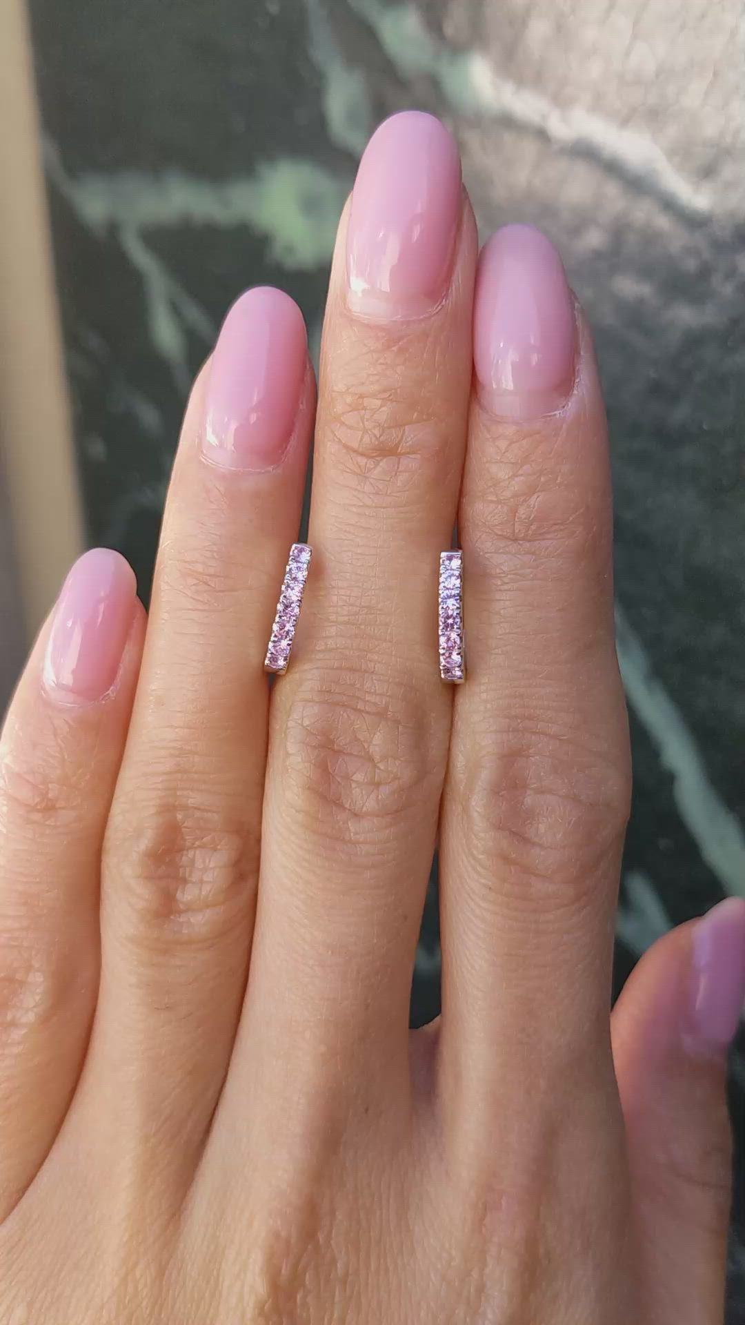 0.44 Ct.Tw.Total Carat Weight Pink Sapphire Pave Earrings, 14K White Gold Size Video