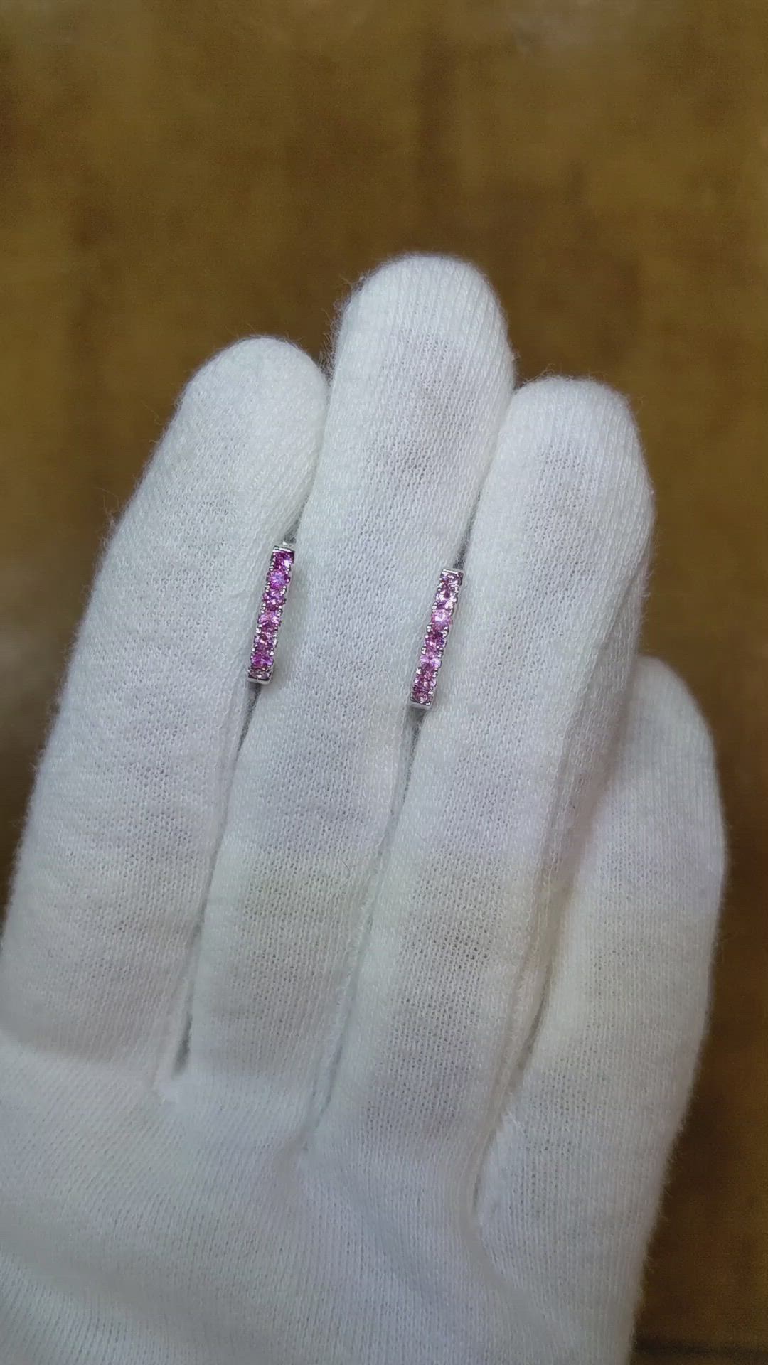 0.44 Ct.Tw. Pink Sapphire Pave Earrings, 14K White Gold Size Video