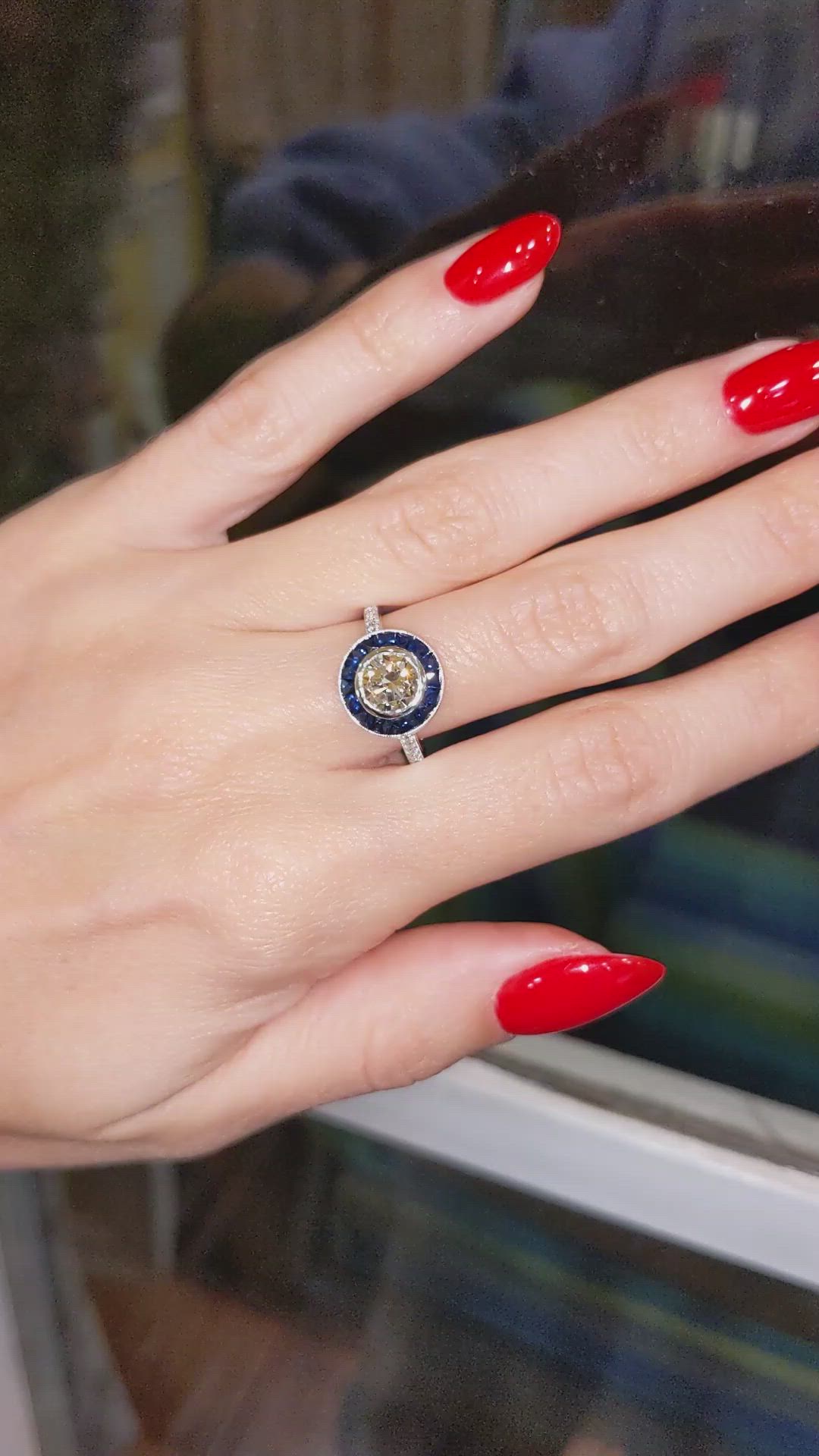 0.84 Ct. Blue Sapphire and Natural Diamond Halo Ring, Platinum 950 Size Video
