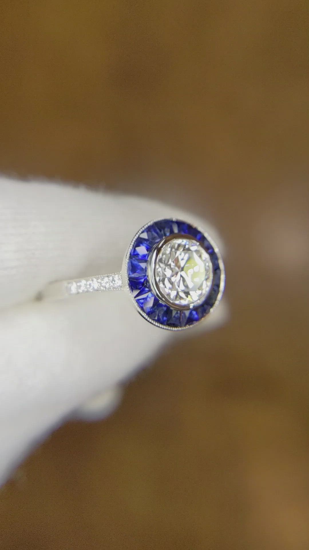 0.84 Ct. Blue Sapphire and Natural Diamond Halo Ring, Platinum 950 Size Video