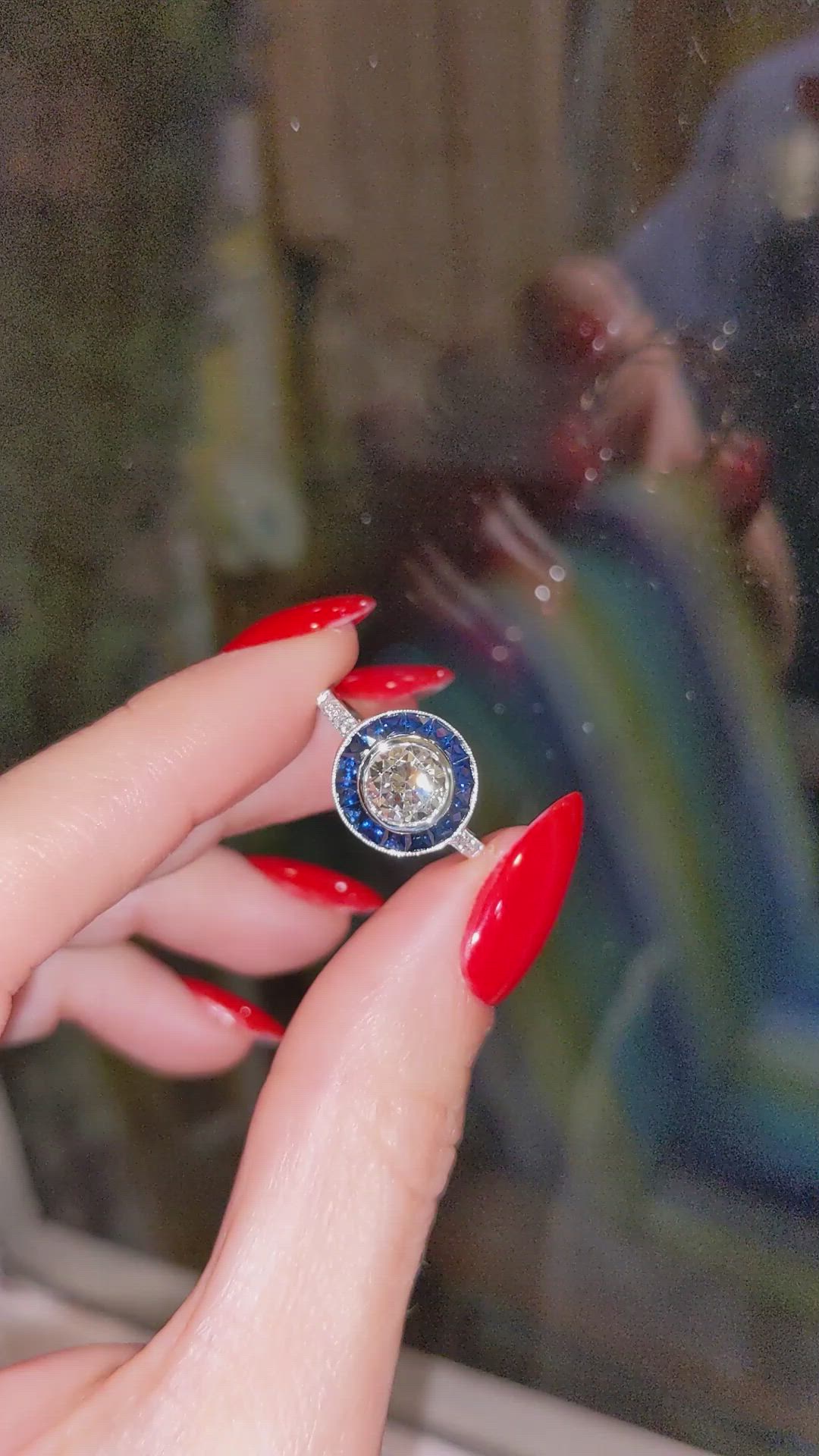 0.84 Ct. Blue Sapphire and Natural Diamond Halo Ring, Platinum 950 Size Video