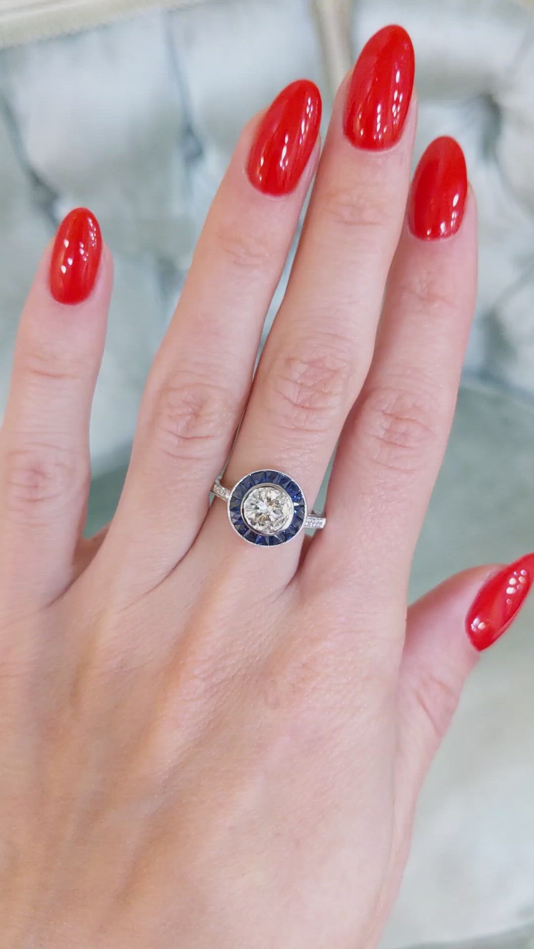 0.84 Ct. Blue Sapphire and Natural Diamond Halo Ring, Platinum 950 Size Video