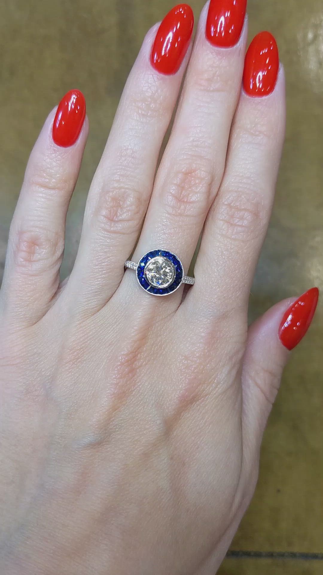 0.84 Ct. Blue Sapphire and Natural Diamond Halo Ring, Platinum 950 Size Video