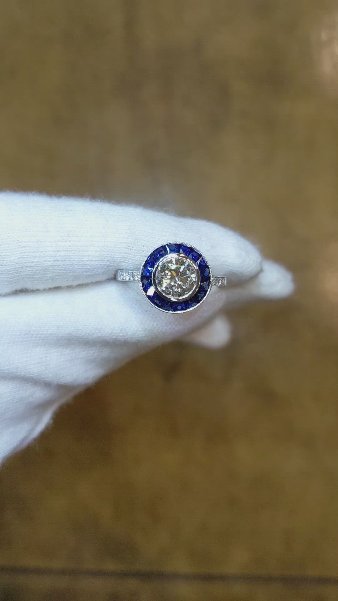 0.84 Ct. Blue Sapphire and Natural Diamond Halo Ring, Platinum 950 Size Video