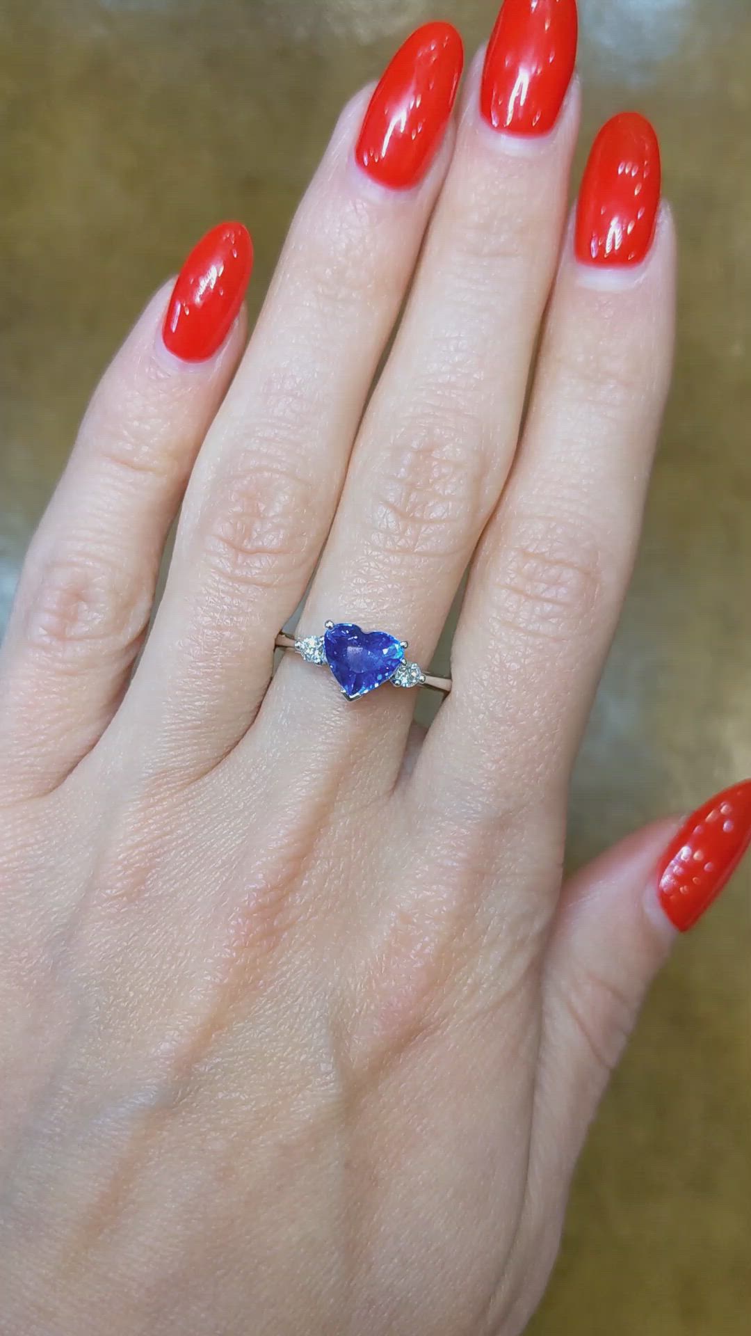 2.03 Ct. Blue Sapphire Three Stone Ring, 14K White Gold Size Video