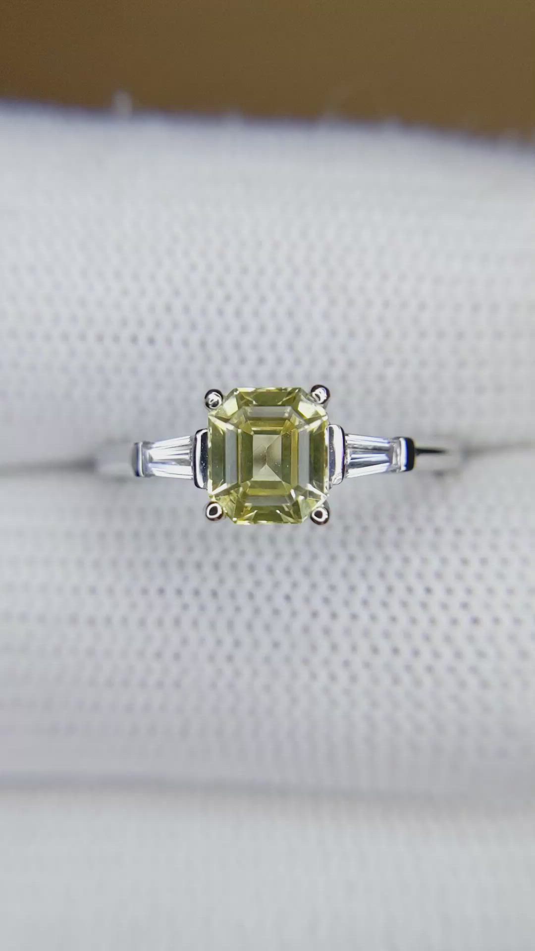 1.41 Ct. Yellow Sapphire and Natural Diamond Three Stone Ring, Platinum 950 Size Video