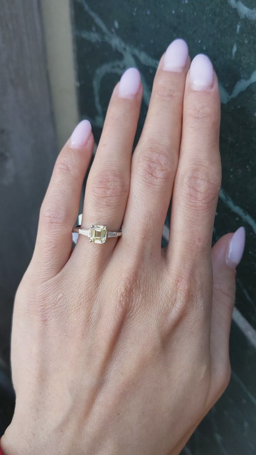 1.41 Ct. Yellow Sapphire and Natural Diamond Three Stone Ring, Platinum 950 Size Video