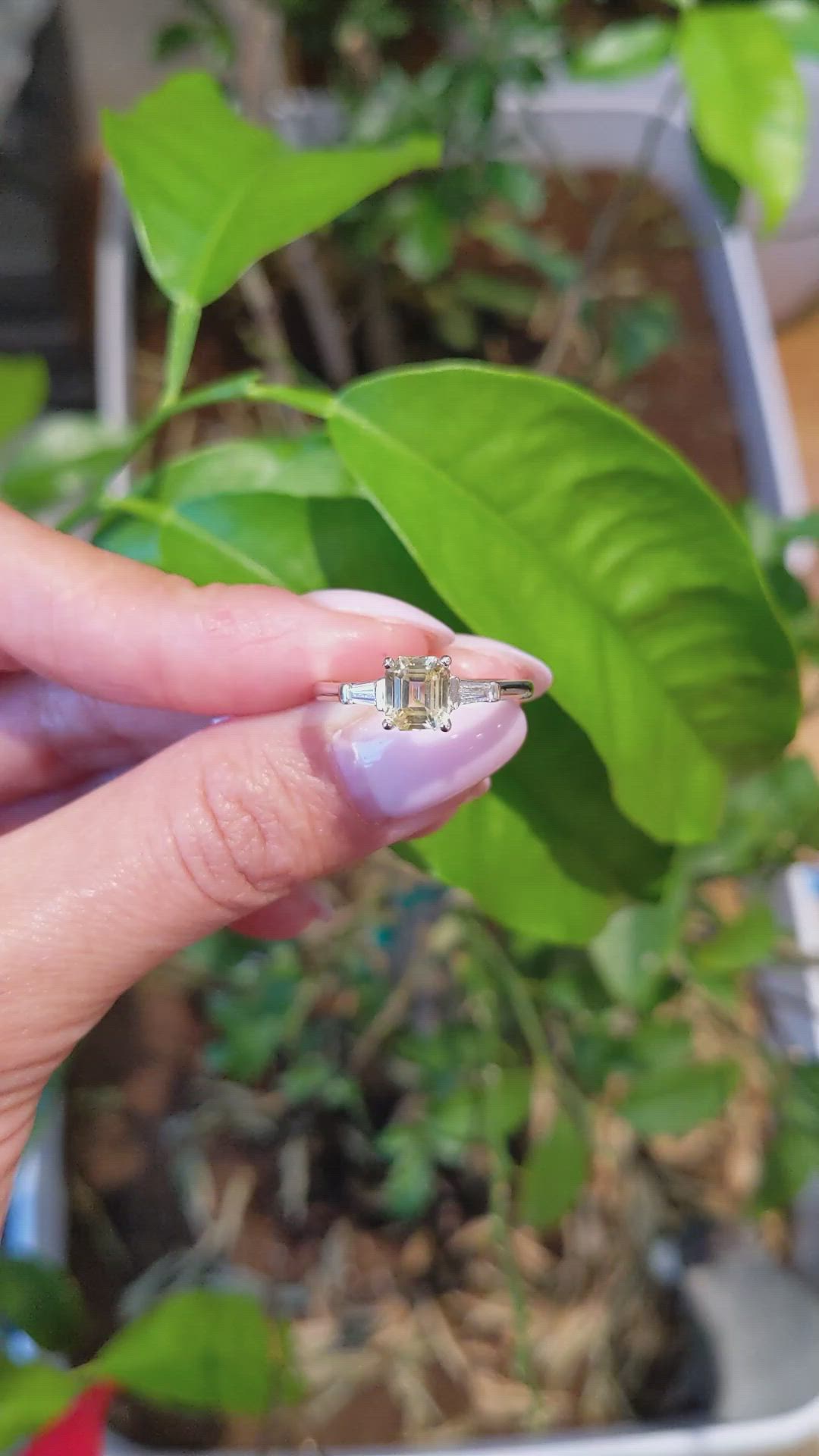 1.41 Ct. Yellow Sapphire and Natural Diamond Three Stone Ring, Platinum 950 Size Video