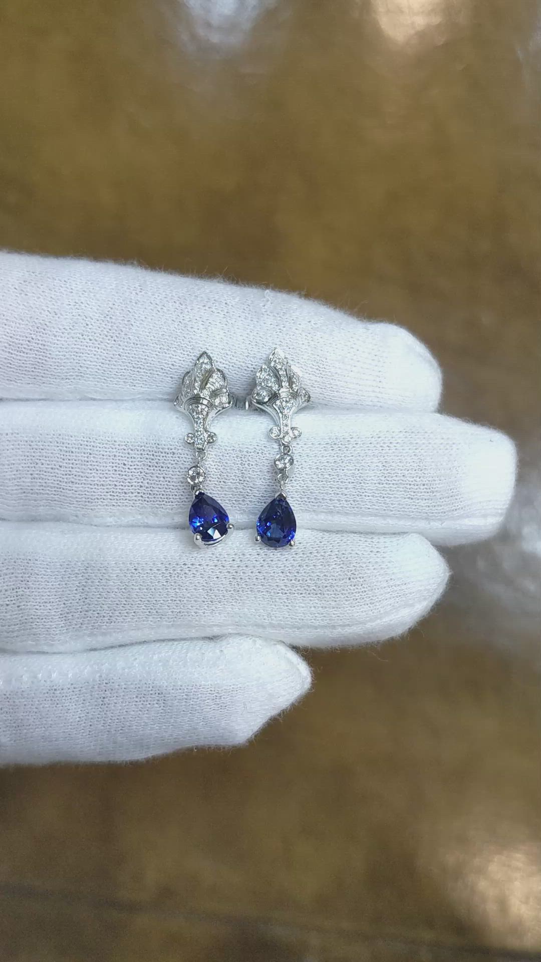 1.60 Ct.Tw. Blue Sapphire and Natural Diamond Drops Earrings, 14K White Gold Size Video