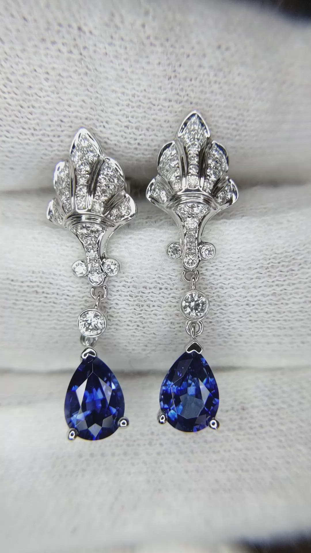 1.60 Ct.Tw. Blue Sapphire and Natural Diamond Drops Earrings, 14K White Gold Size Video