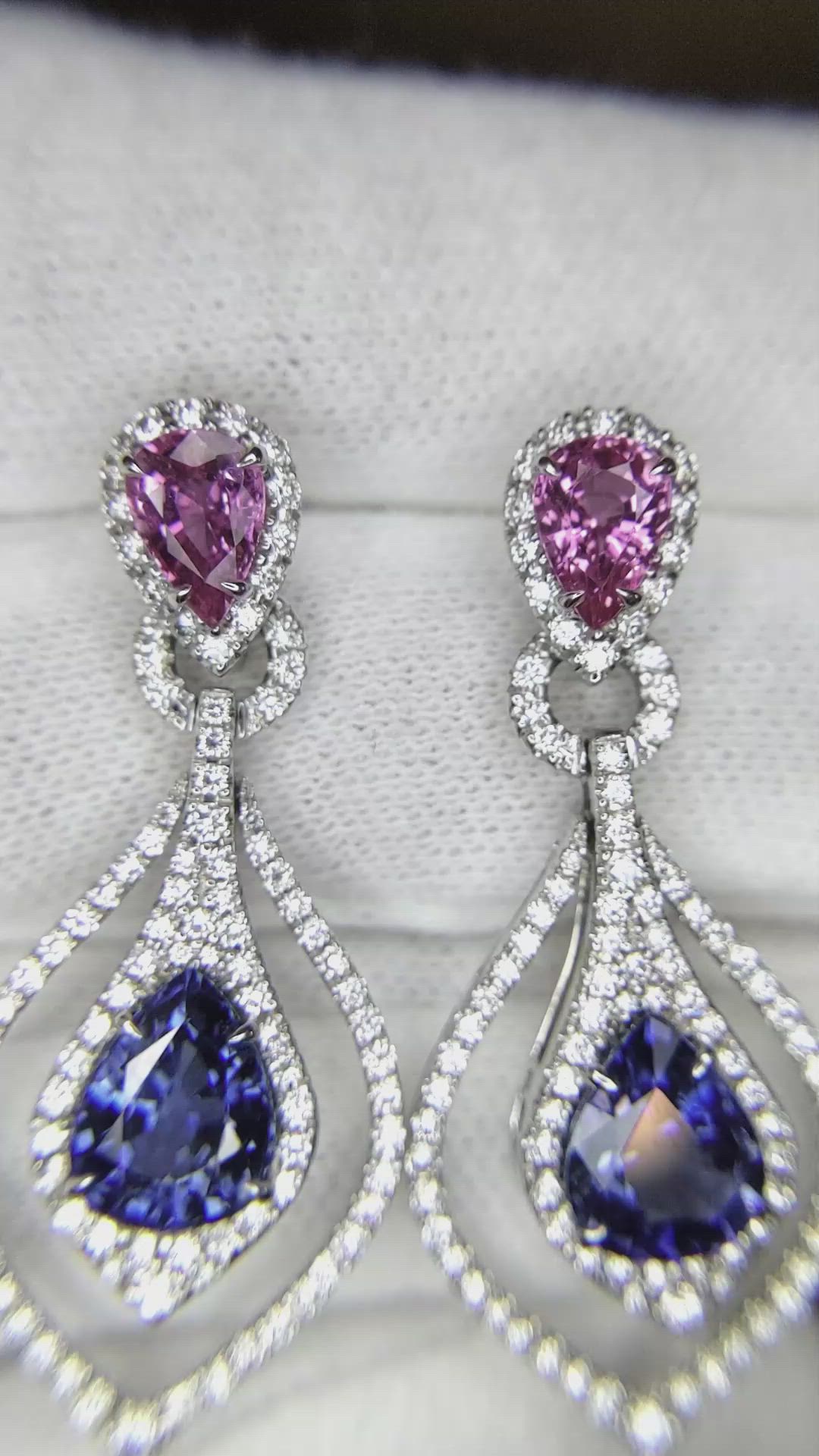 4.43 Ct.Tw. Mixed Sapphire and Natural Diamond Pave Earrings, 18K White Gold Size Video