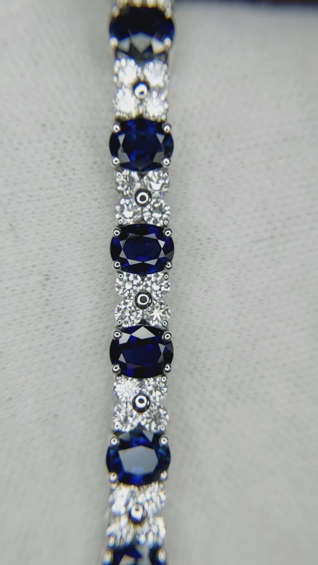 15.14 Ct.Tw. Blue Sapphire and Natural Diamond Accent Stones Bracelet, 18K White Gold Size Video