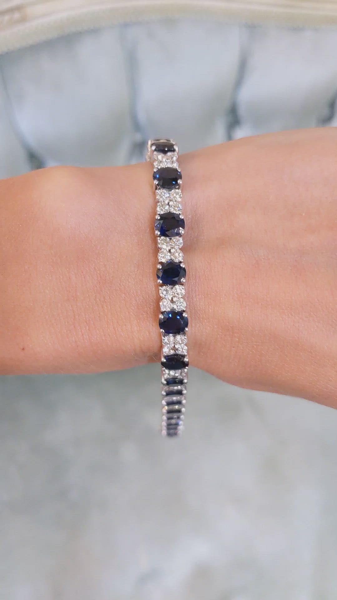 15.14 Ct.Tw. Blue Sapphire and Natural Diamond Accent Stones Bracelet, 18K White Gold Size Video