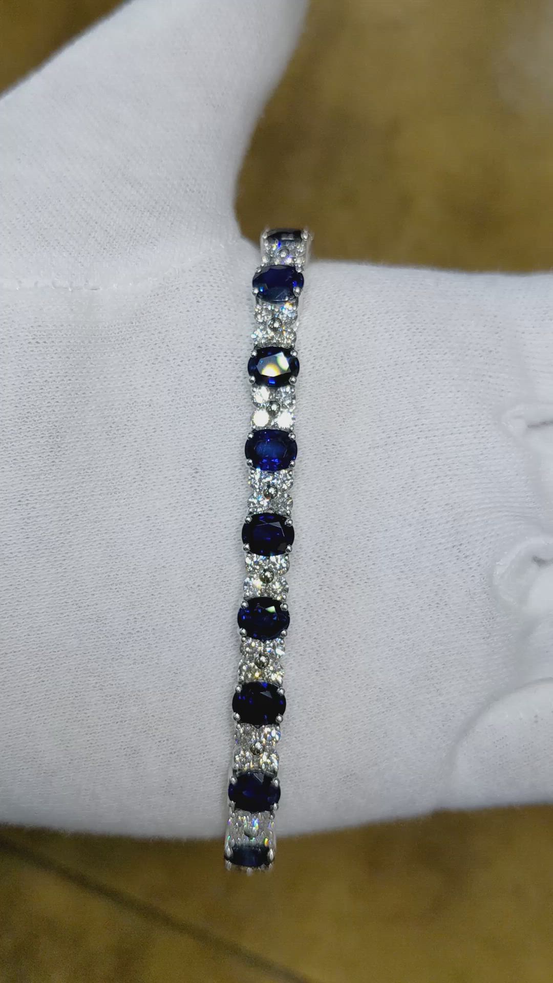 15.14 Ct.Tw. Blue Sapphire and Natural Diamond Accent Stones Bracelet, 18K White Gold Size Video