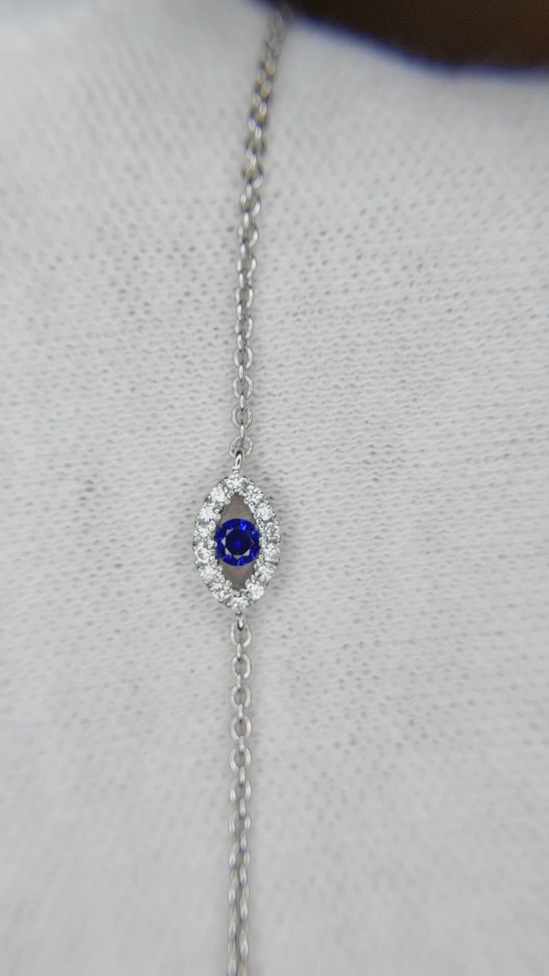 0.09 Ct.Tw. Blue Sapphire and Natural Diamond Pave Bracelet, 14K White Gold Size Video