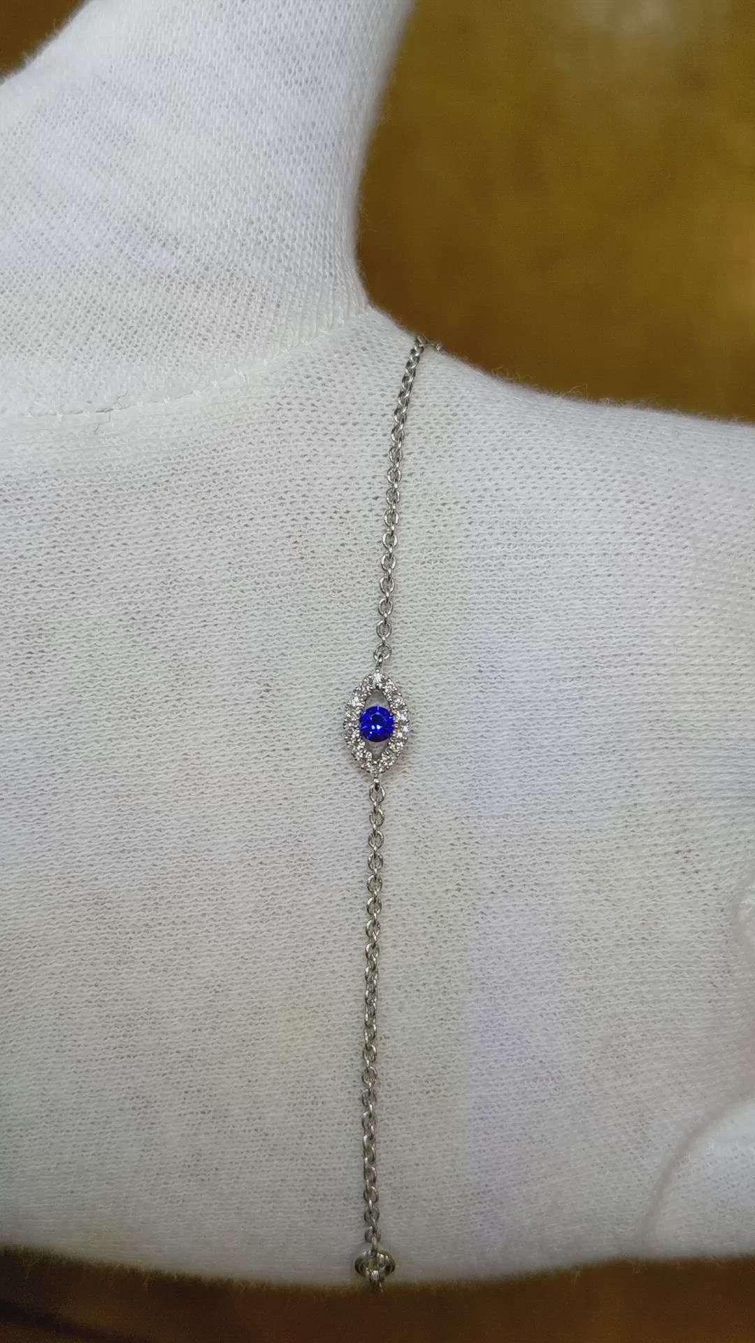 0.09 Ct.Tw. Blue Sapphire and Natural Diamond Pave Bracelet, 14K White Gold Size Video