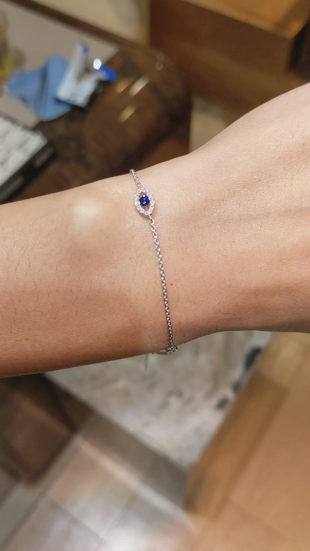 0.09&nbsp;Ct.Tw.Total Carat Weight Blue Sapphire and Natural Diamond Pave Bracelet, 14K White Gold Size Video