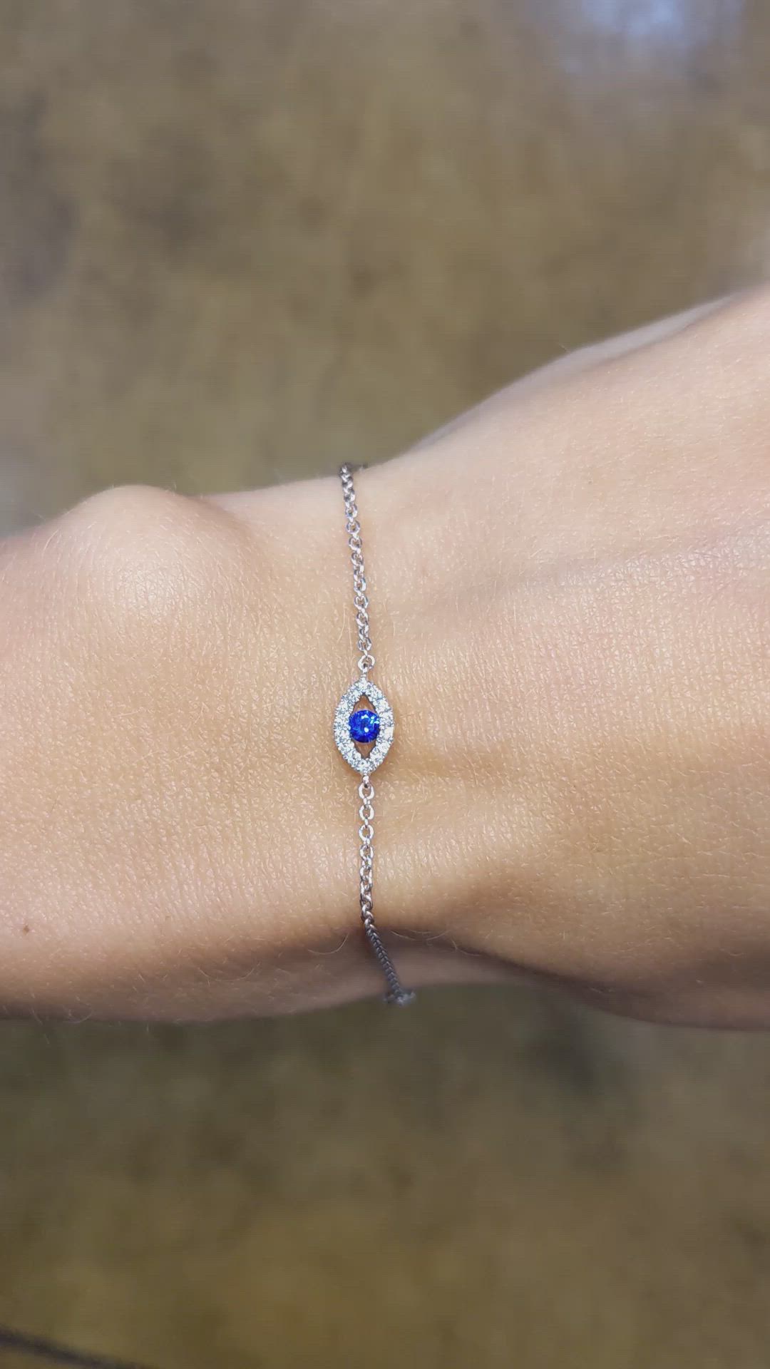 0.09 Ct.Tw. Blue Sapphire and Natural Diamond Pave Bracelet, 14K White Gold Size Video