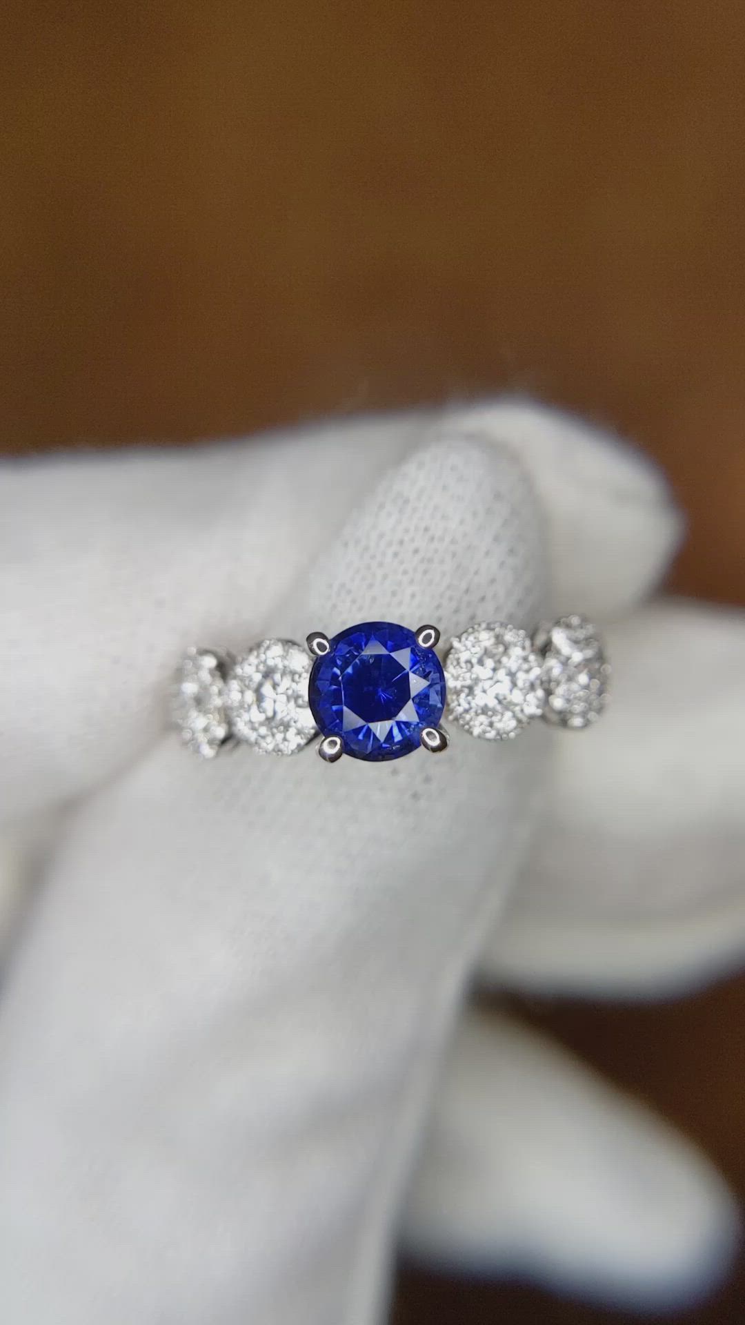 0.67 Ct. Blue Sapphire and Natural Diamond Antique Style Ring, 18K White Gold Size Video