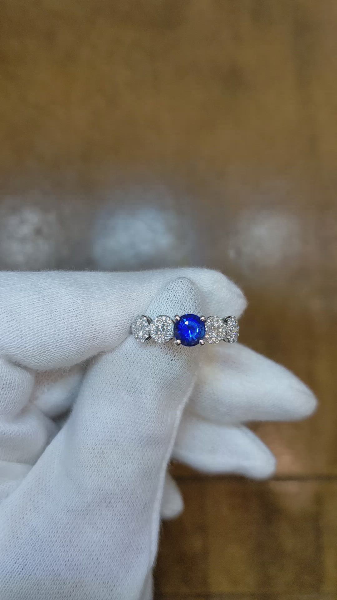 0.67 Ct. Blue Sapphire and Natural Diamond Antique Style Ring, 18K White Gold Size Video