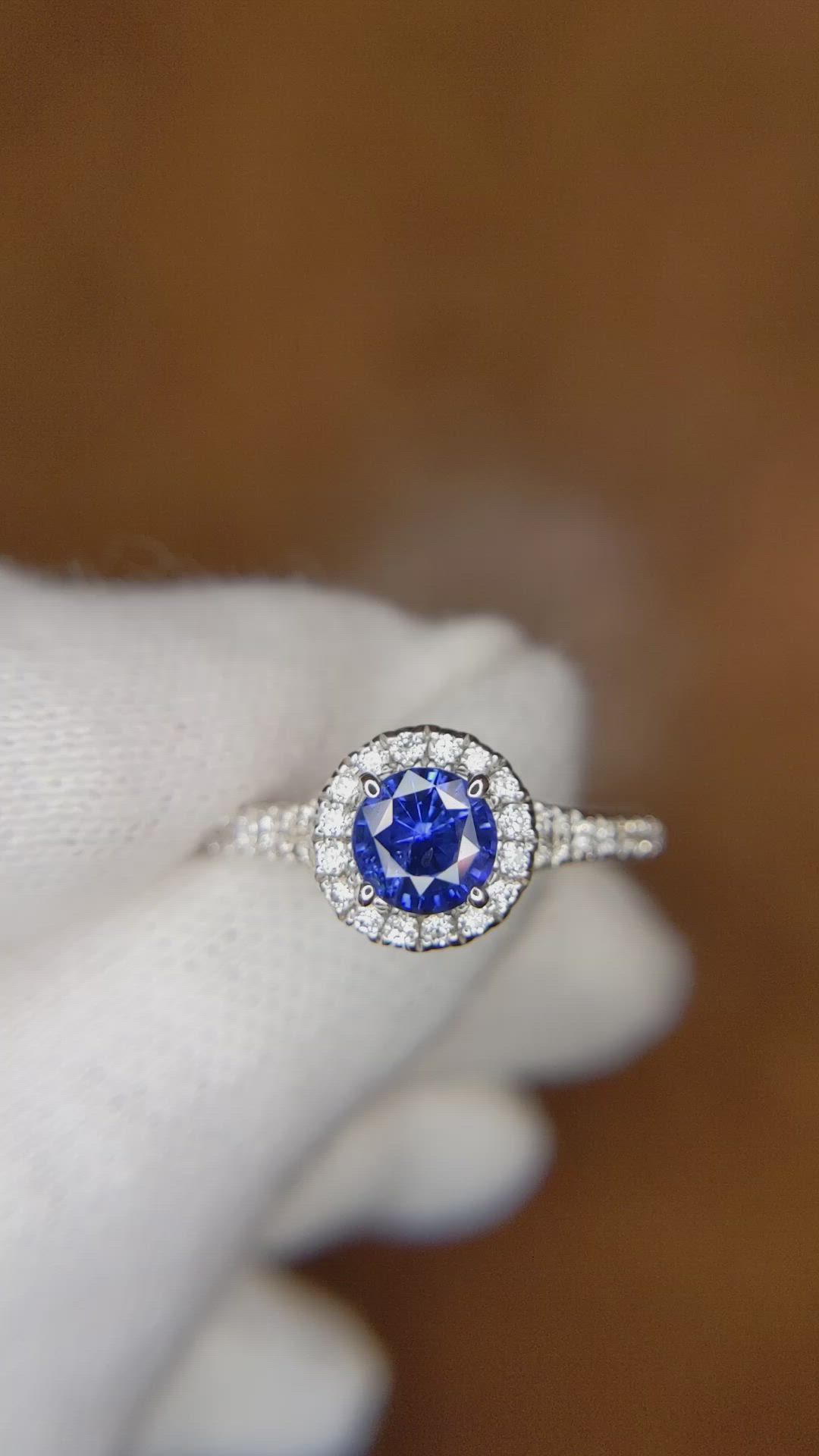 0.67 Ct. Blue Sapphire and Natural Diamond Pave Ring, 18K White Gold Size Video