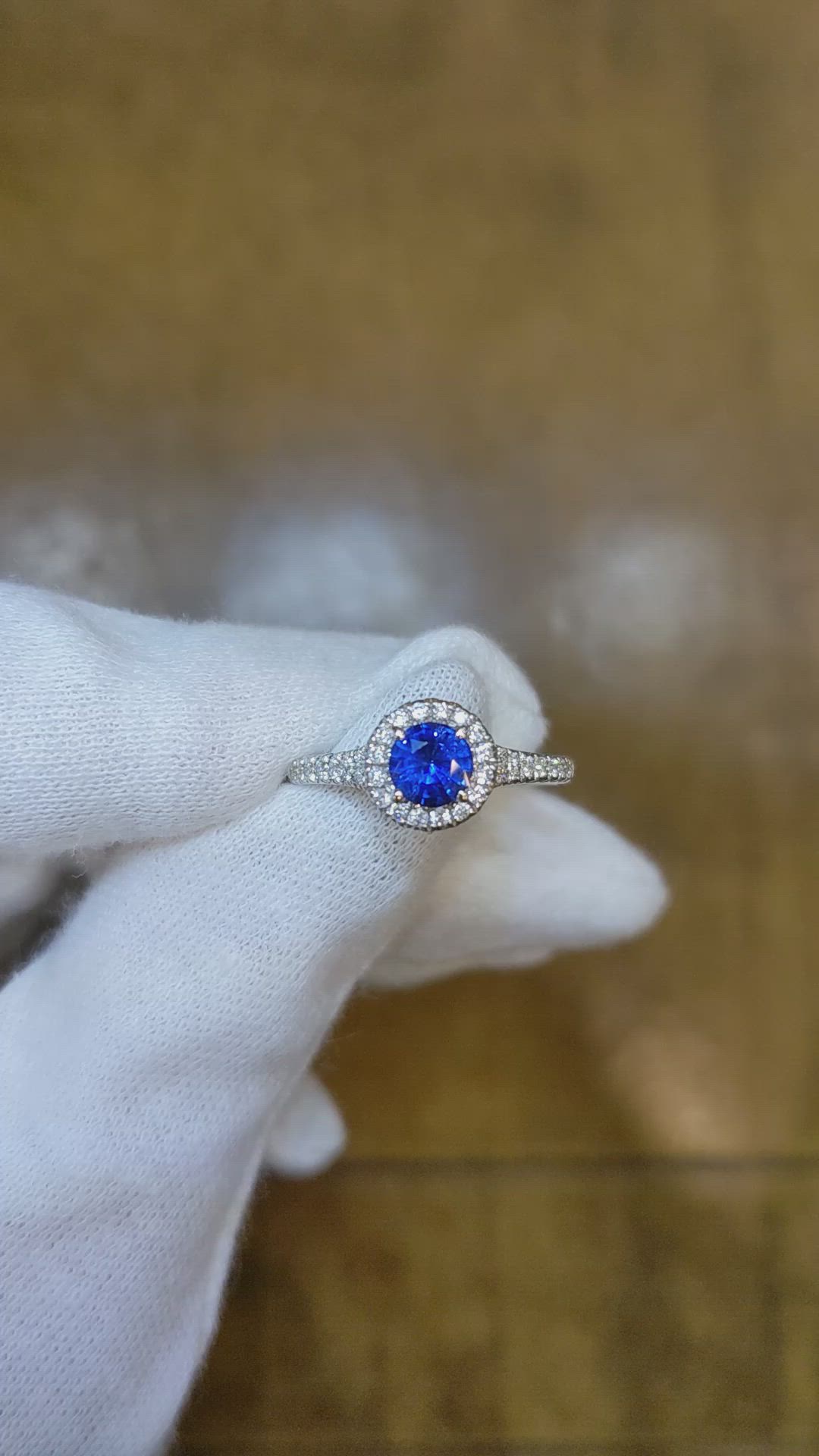 0.67 Ct. Blue Sapphire and Natural Diamond Pave Ring, 18K White Gold Size Video