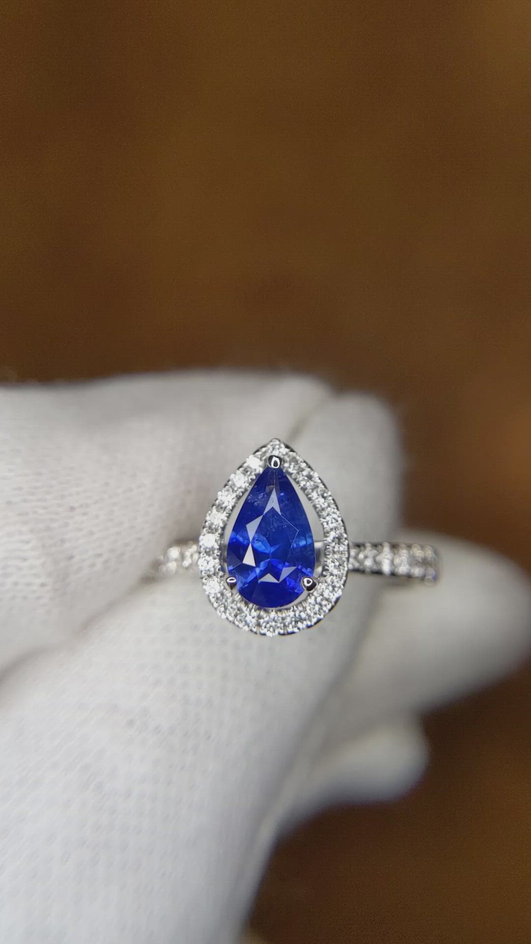 0.83 Ct. Blue Sapphire and Natural Diamond Pave Ring, 18K White Gold Size Video
