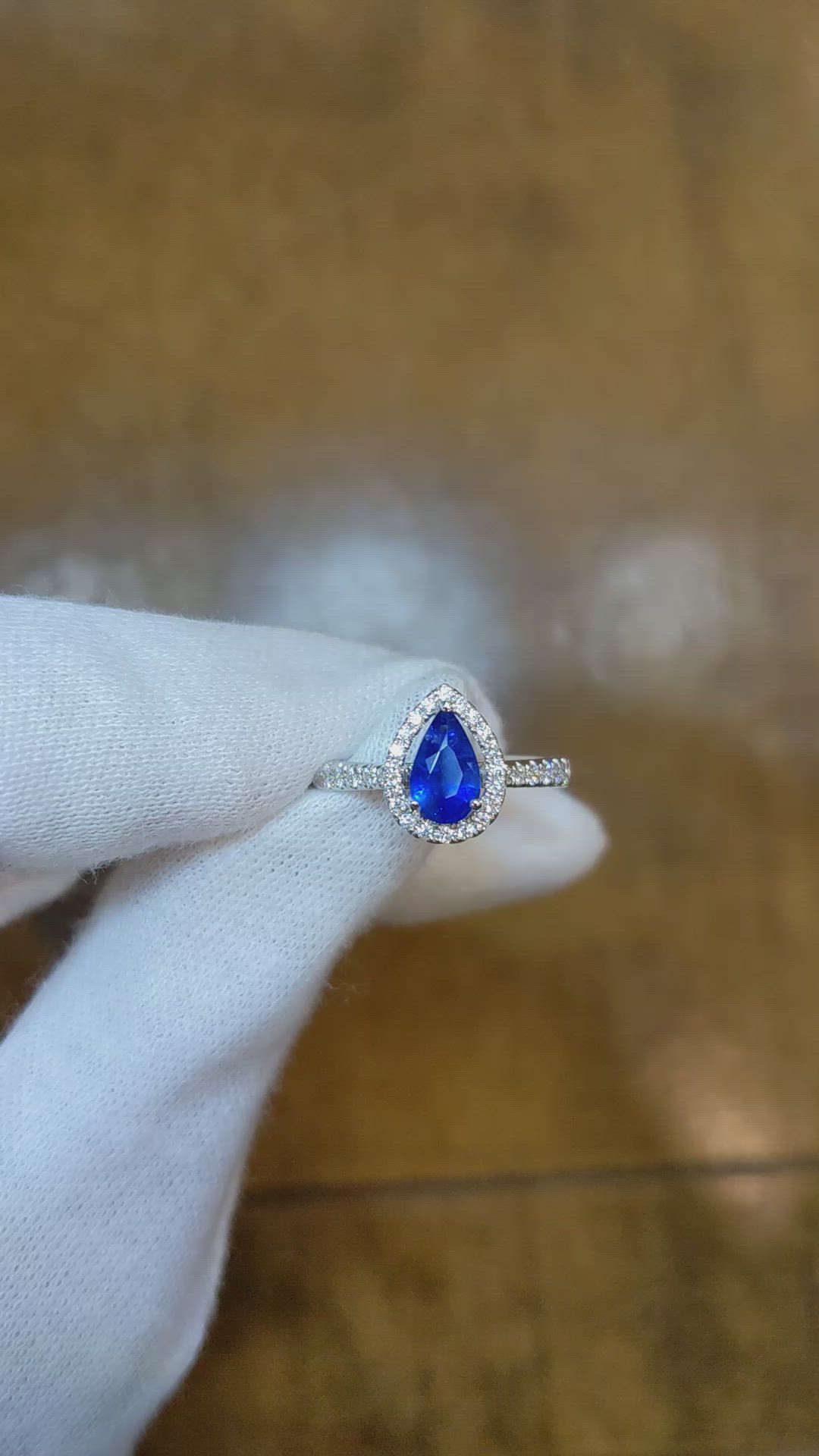0.83 Ct. Blue Sapphire and Natural Diamond Pave Ring, 18K White Gold Size Video
