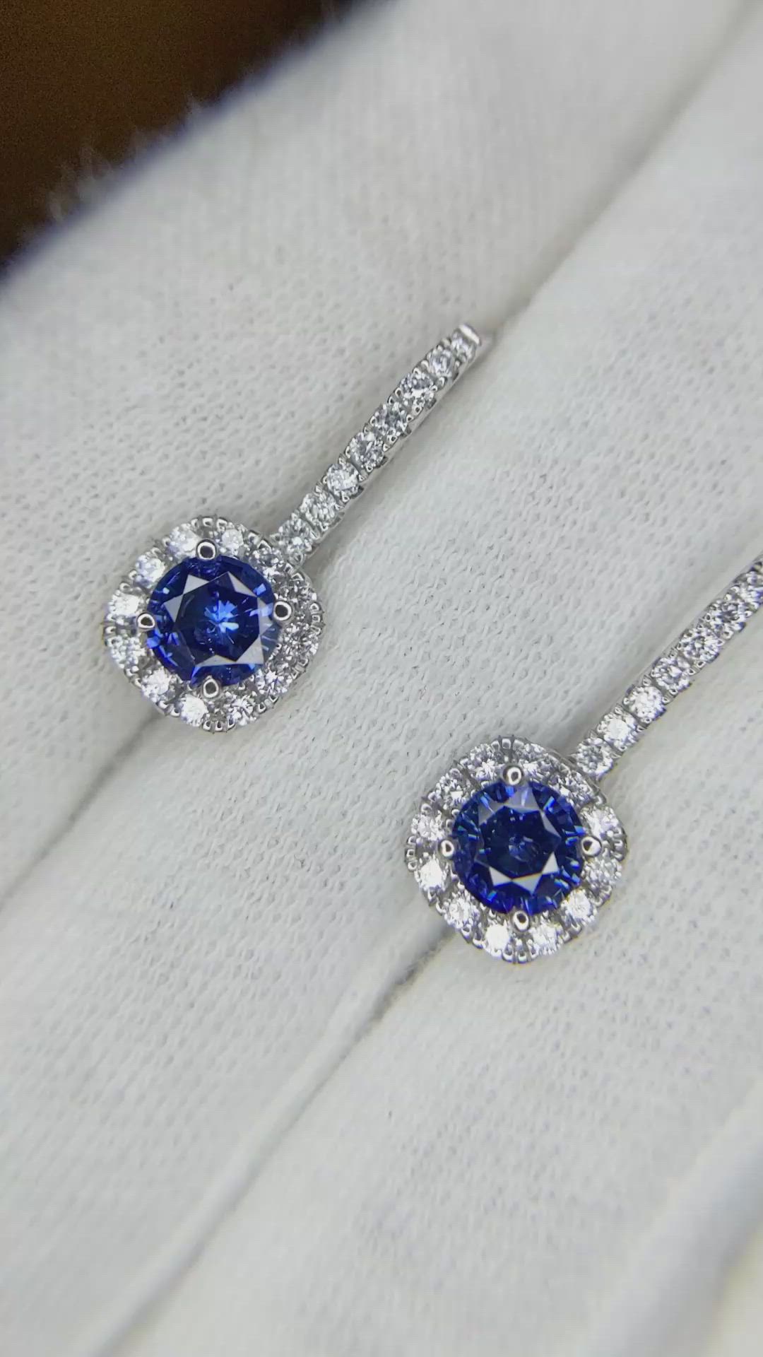 1.13 Ct.Tw. Blue Sapphire and Natural Diamond Pave Earrings, 18K White Gold Size Video